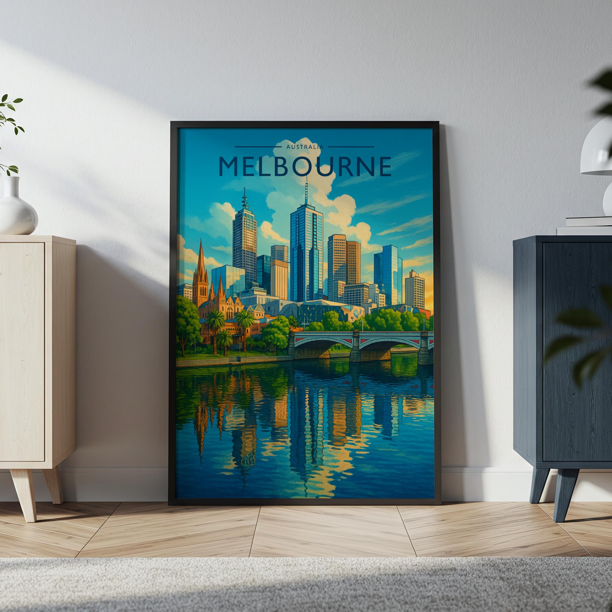 Melbourne #2 Travel Poster in a black frame
