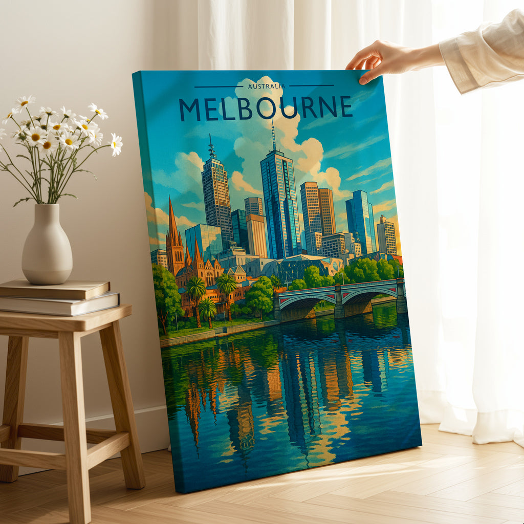 Melbourne #2 Travel Poster as a gallery-wrapped canvas