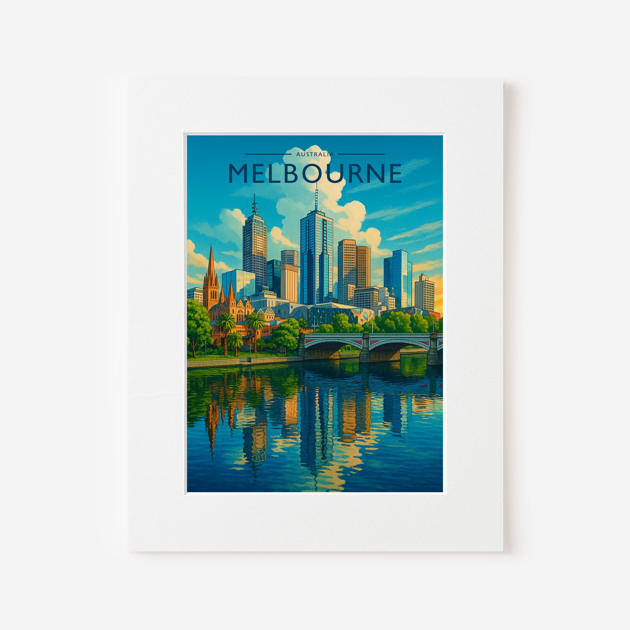 Melbourne #2 Travel Poster in a white mount