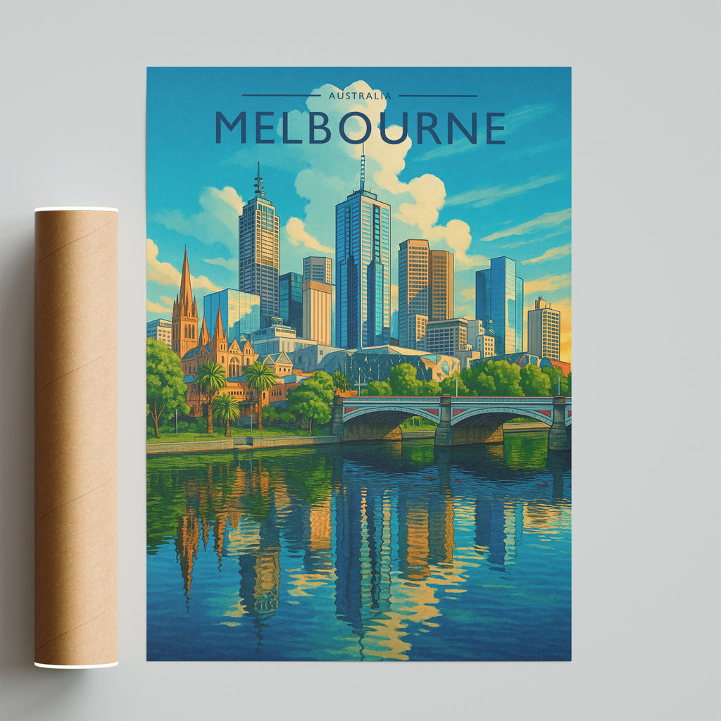 Melbourne #2 Travel Poster - fine art print with shipping tube