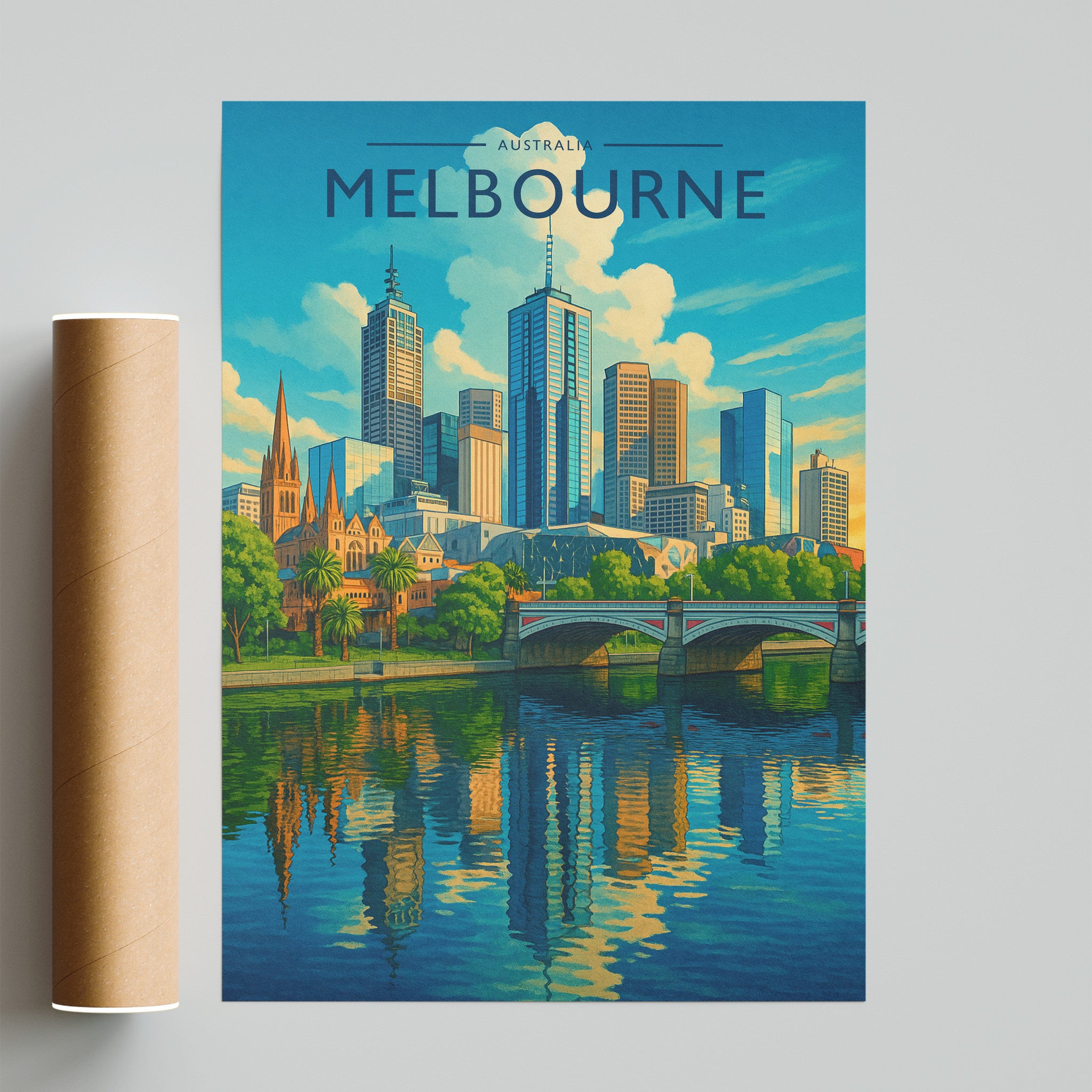 Melbourne #2 Travel Poster - fine art print with shipping tube