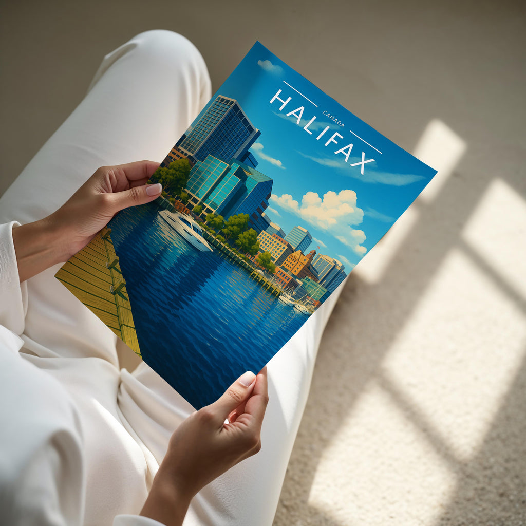 Halifax Travel Poster - A4 print held in hand