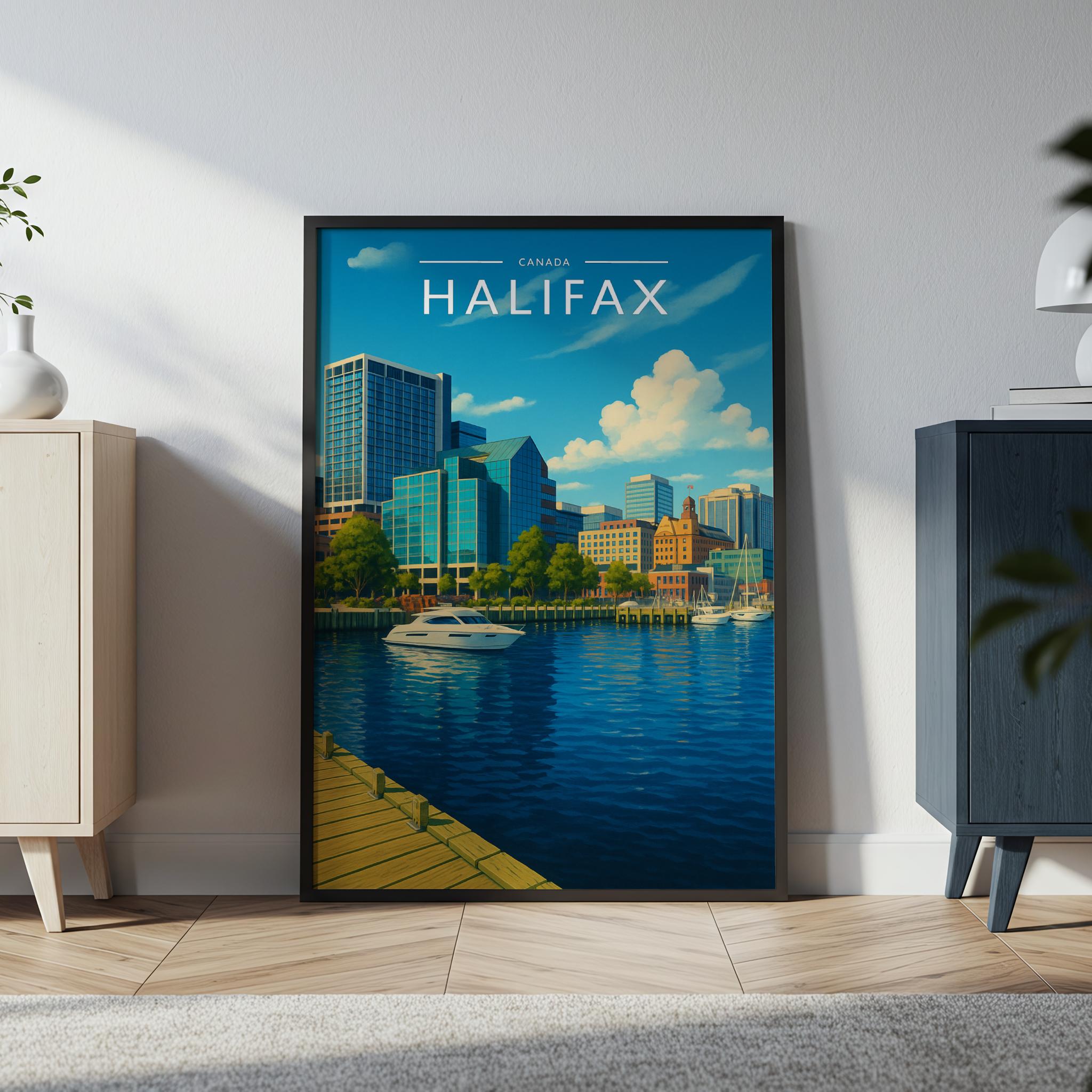 Halifax Travel Poster in a black frame