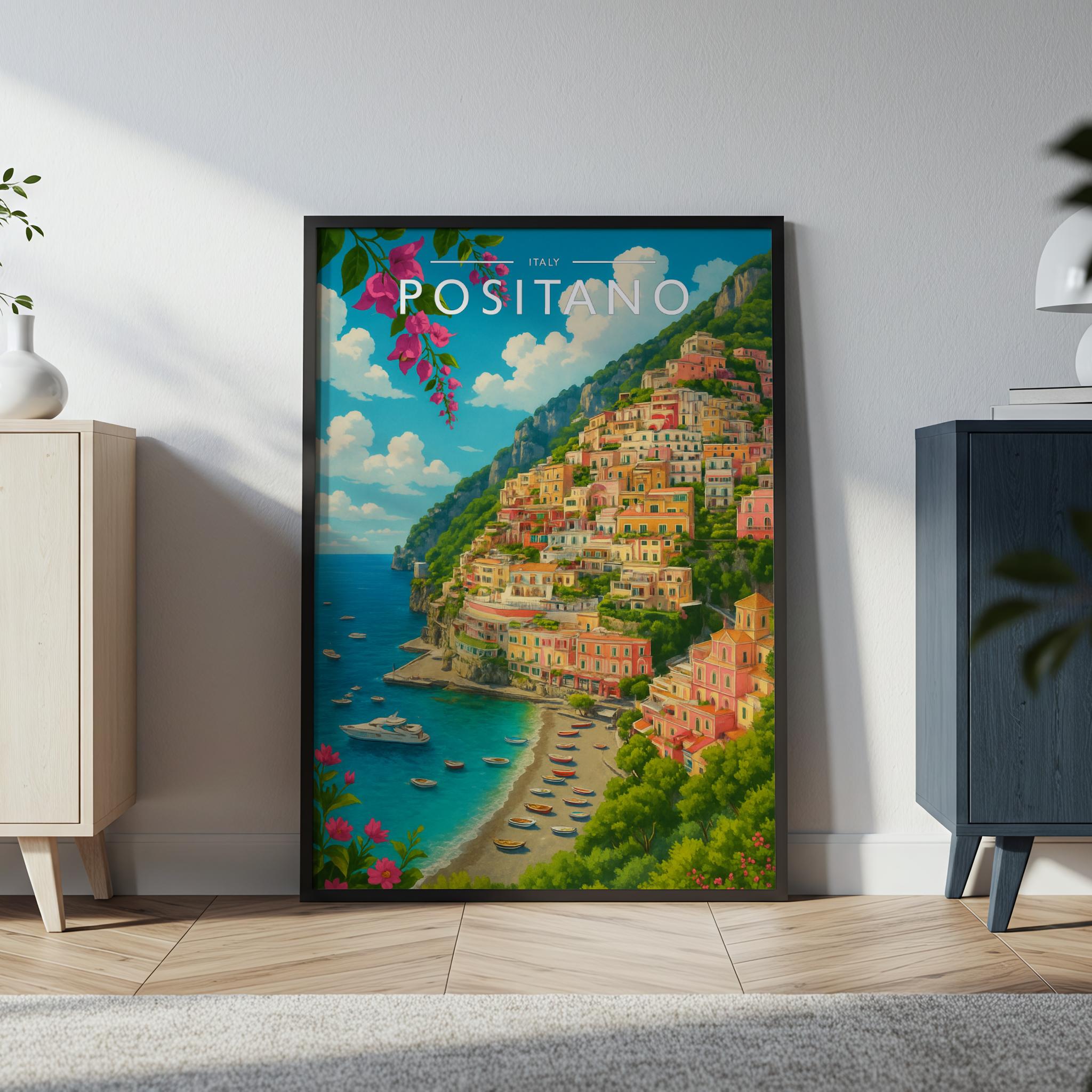 Positano #2 Travel Poster in a black frame