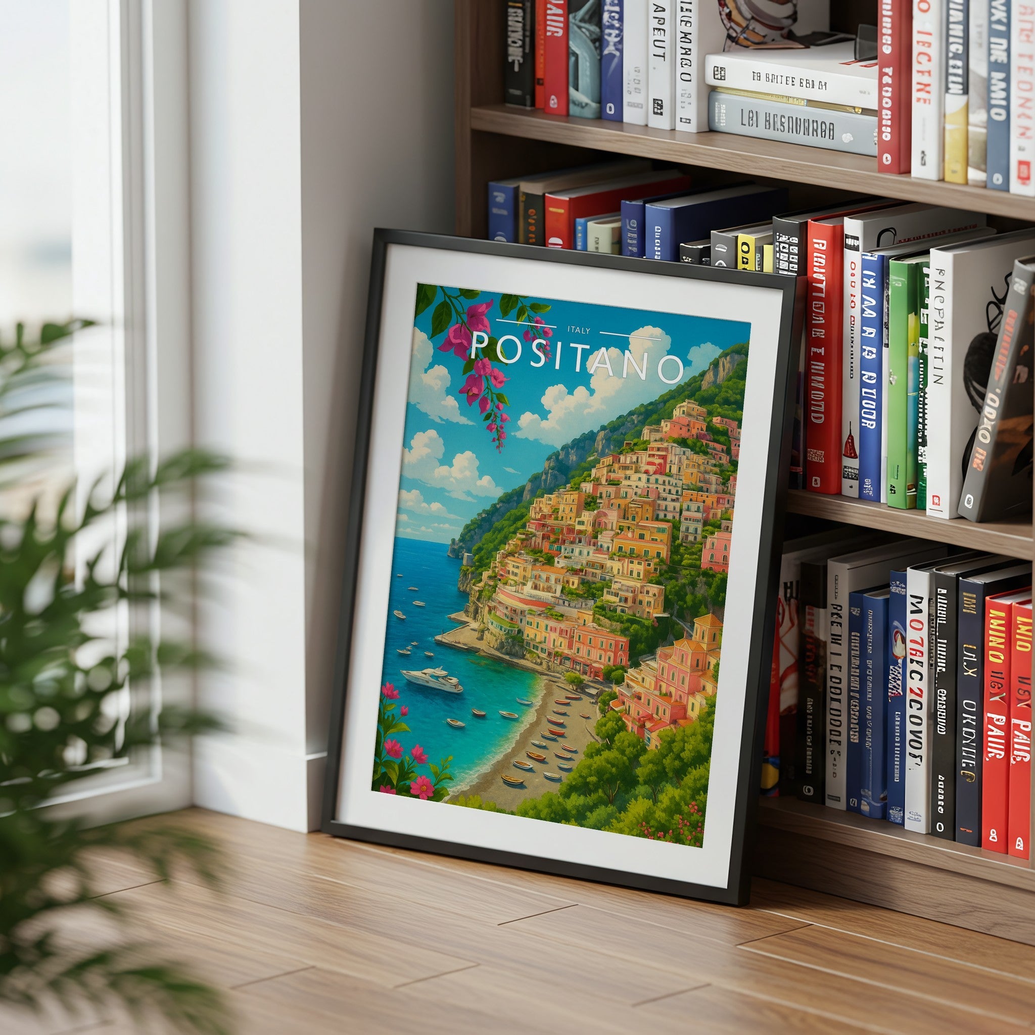 Positano #2 Travel Poster mounted in a black frame