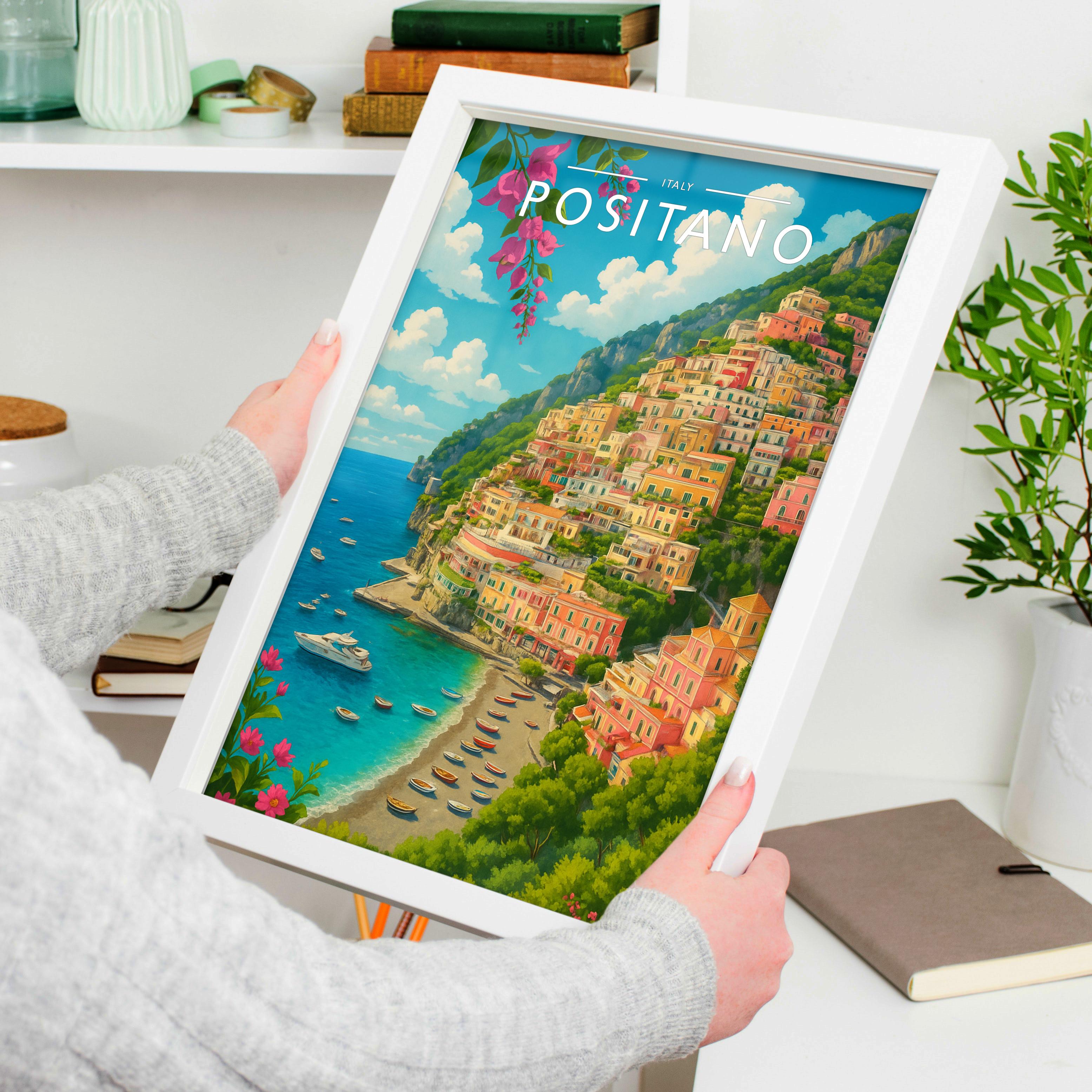 Positano #2 Travel Poster held in a white frame