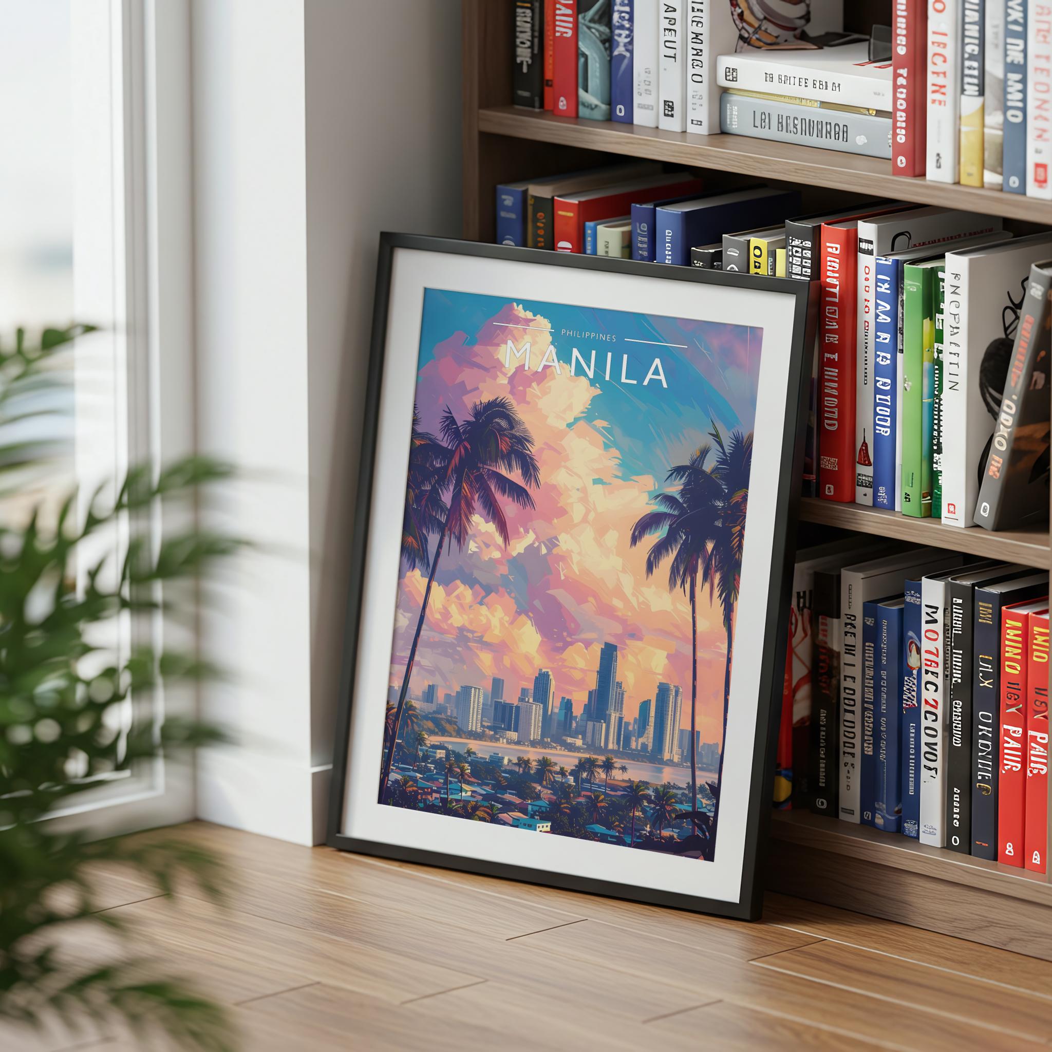Manila Travel Poster mounted in a black frame