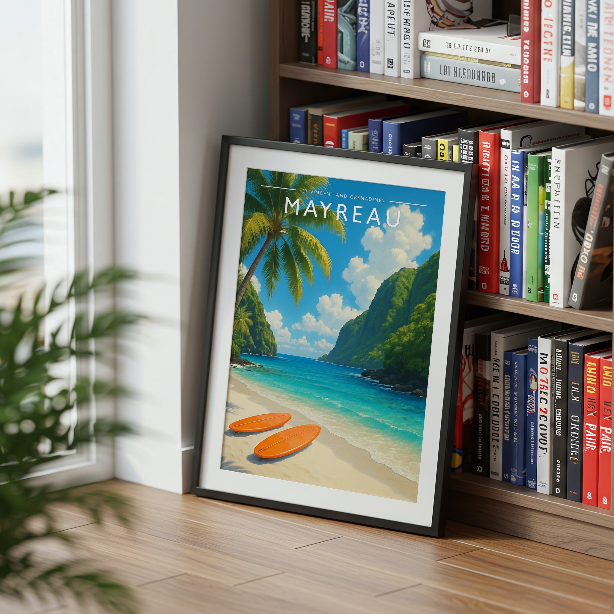 Mayreau #3 Travel Poster mounted in a black frame