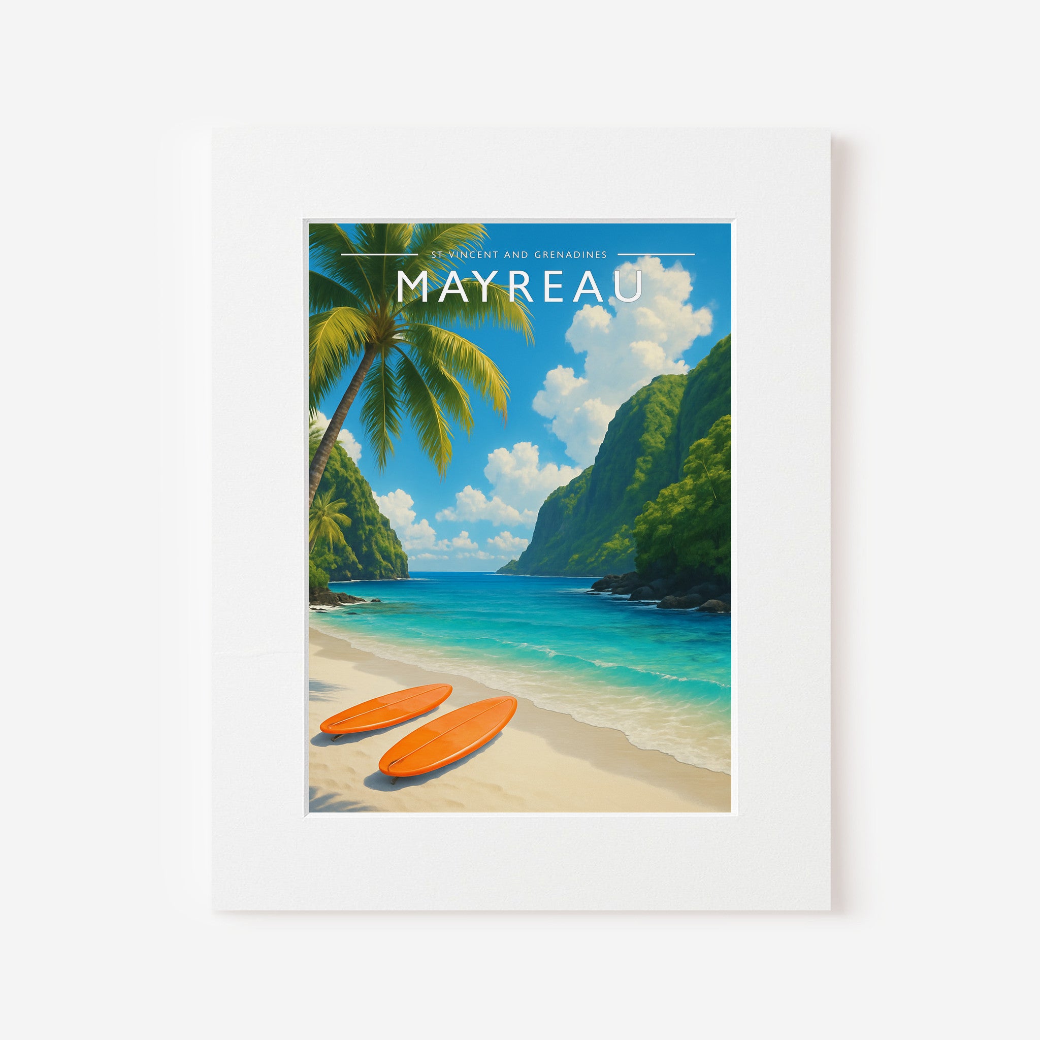Mayreau #3 Travel Poster in a white mount
