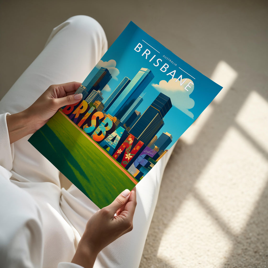 Brisbane #2 Travel Poster - A4 print held in hand