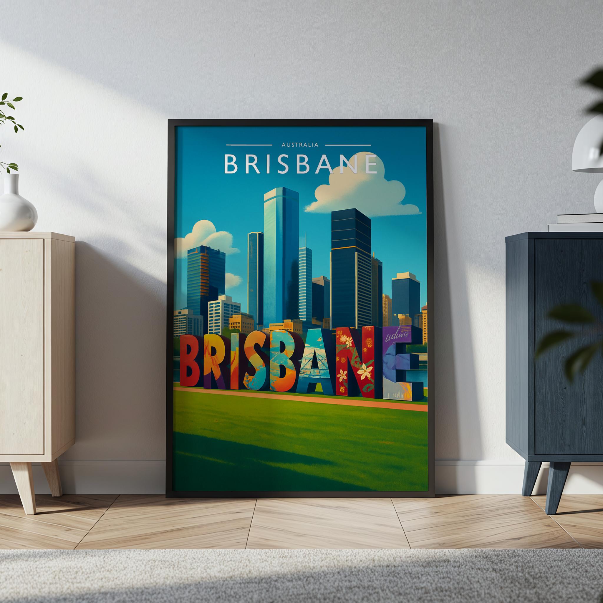 Brisbane #2 Travel Poster in a black frame