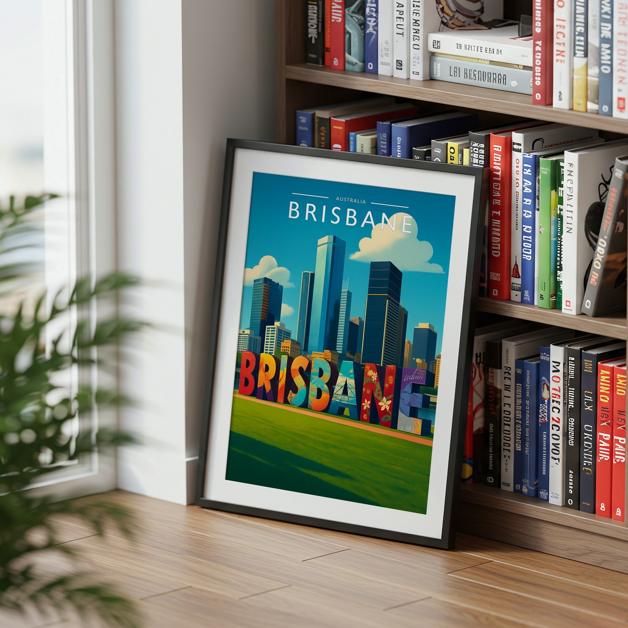 Brisbane #2 Travel Poster mounted in a black frame