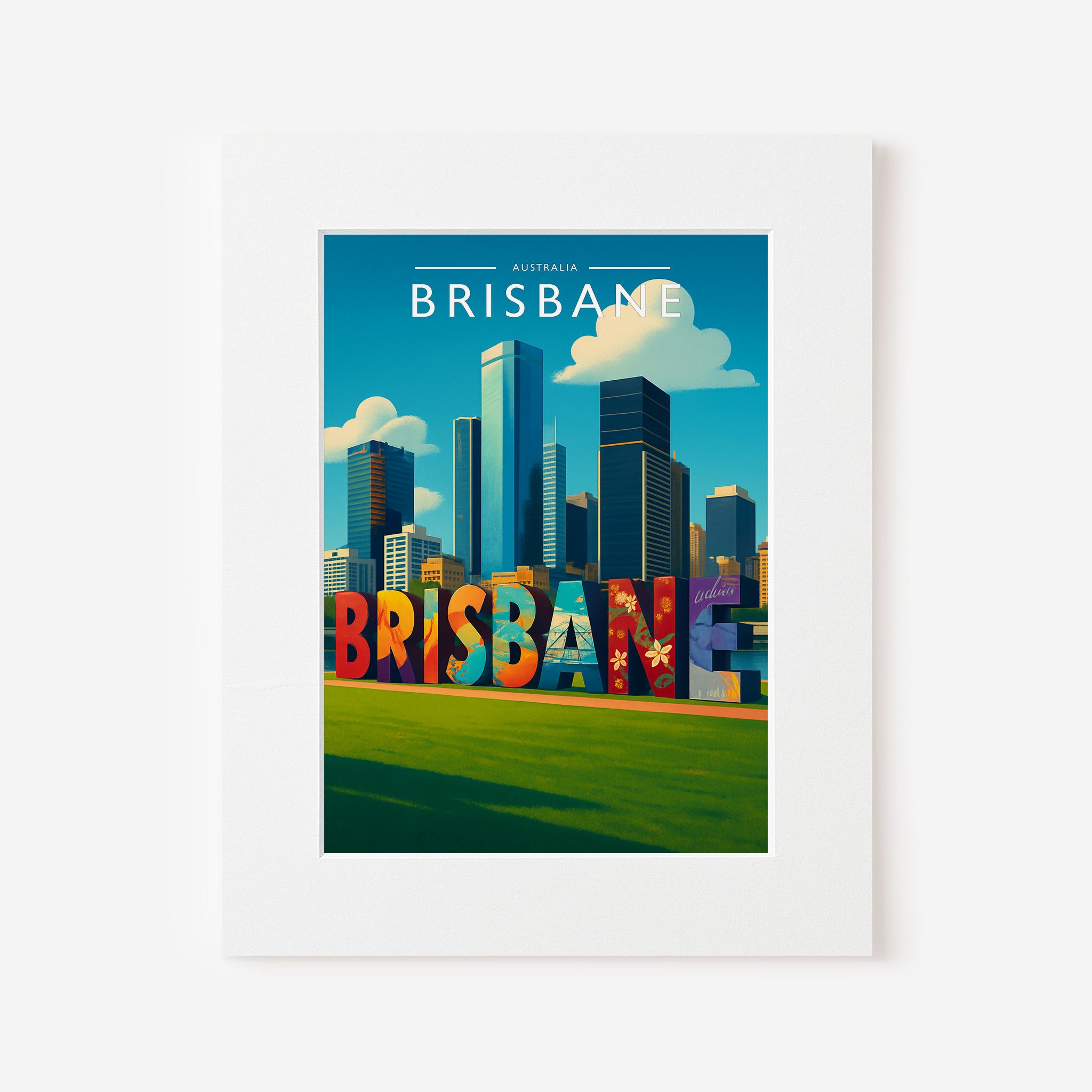 Brisbane #2 Travel Poster in a white mount