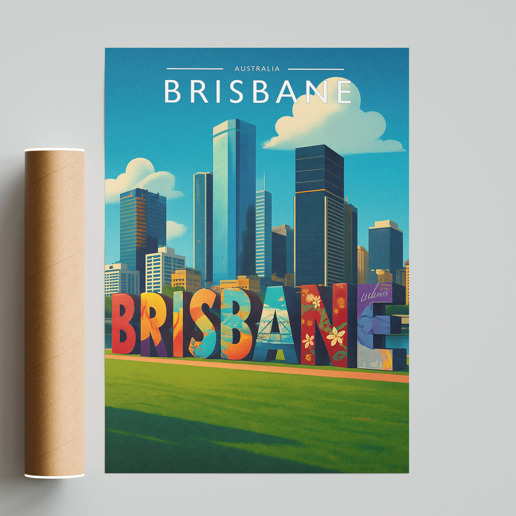Brisbane #2 Travel Poster - fine art print with shipping tube