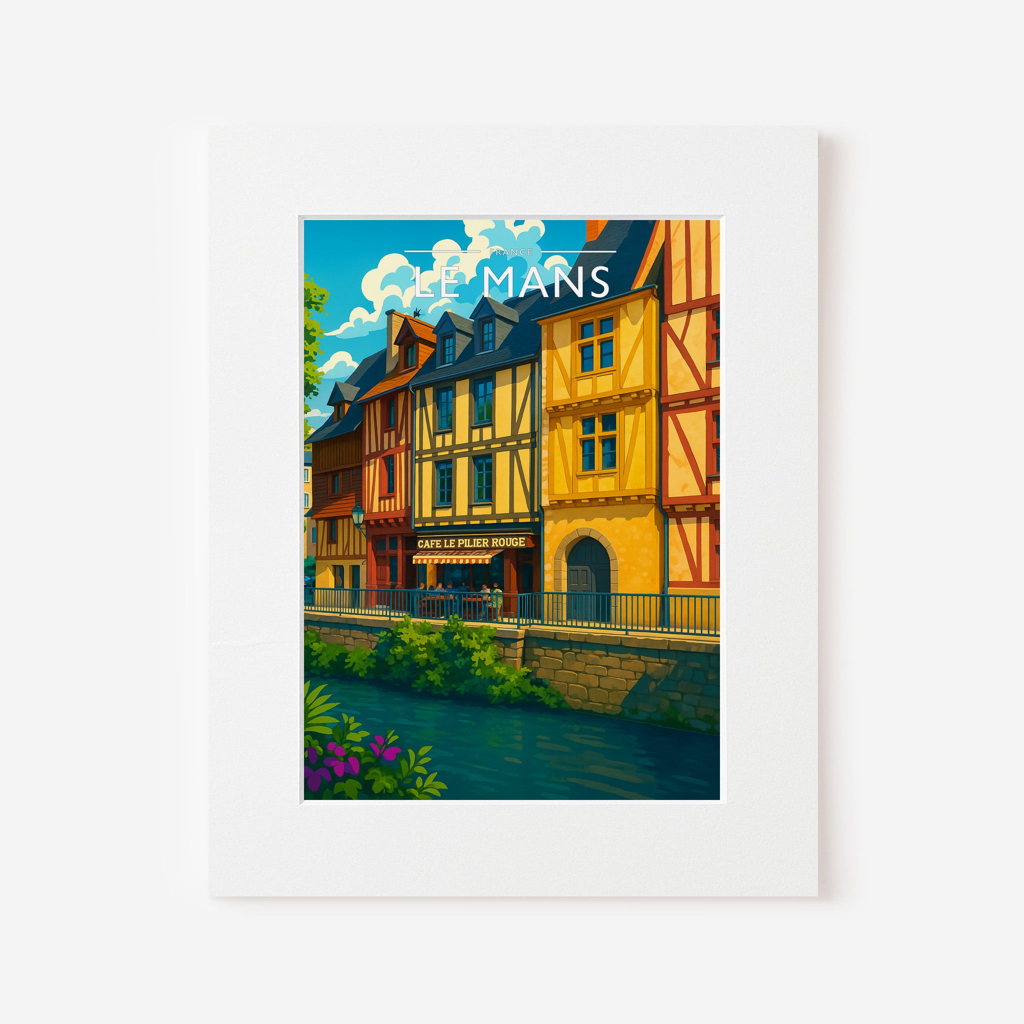 Le Mans Travel Poster in a white mount
