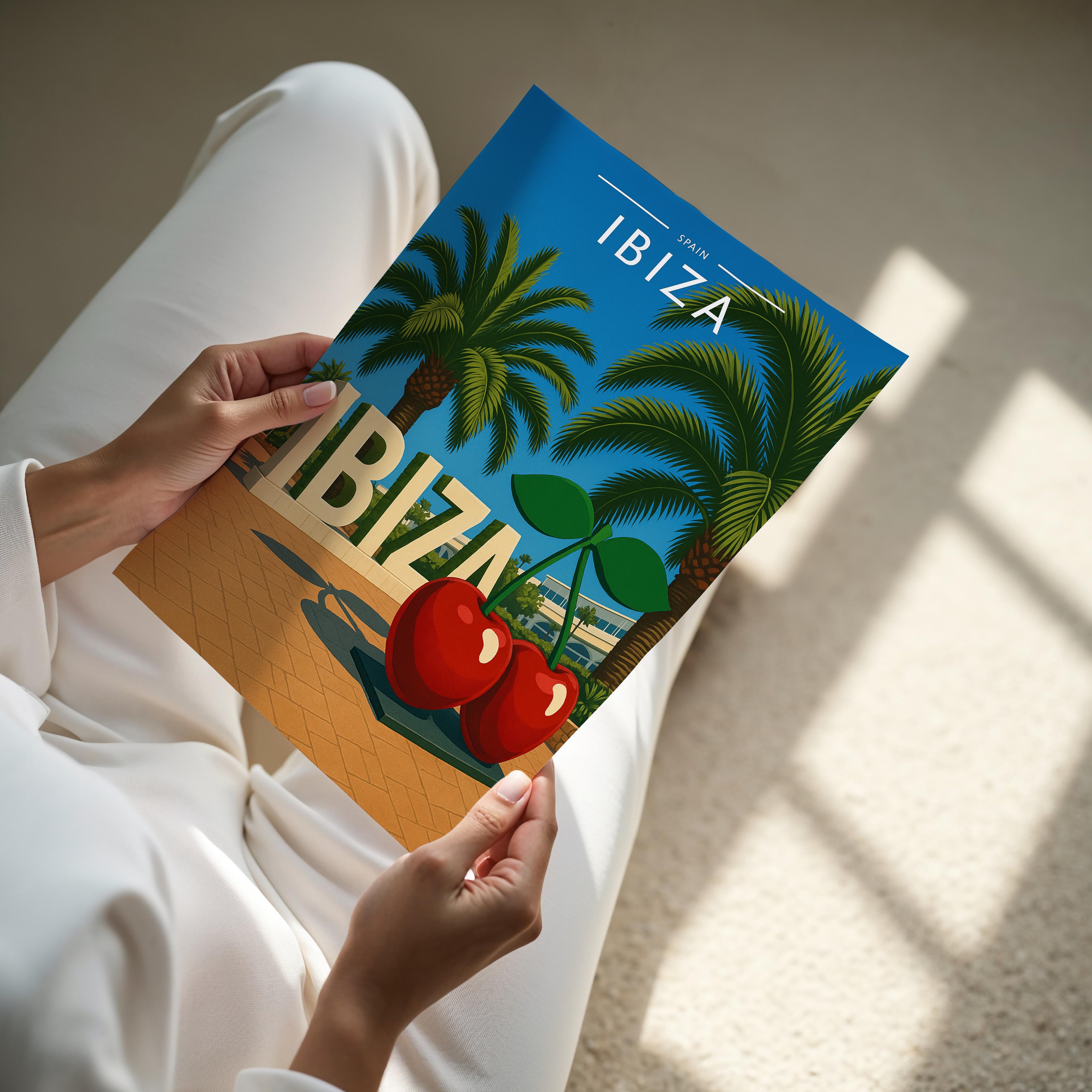 Ibiza #8 Travel Poster - A4 print held in hand