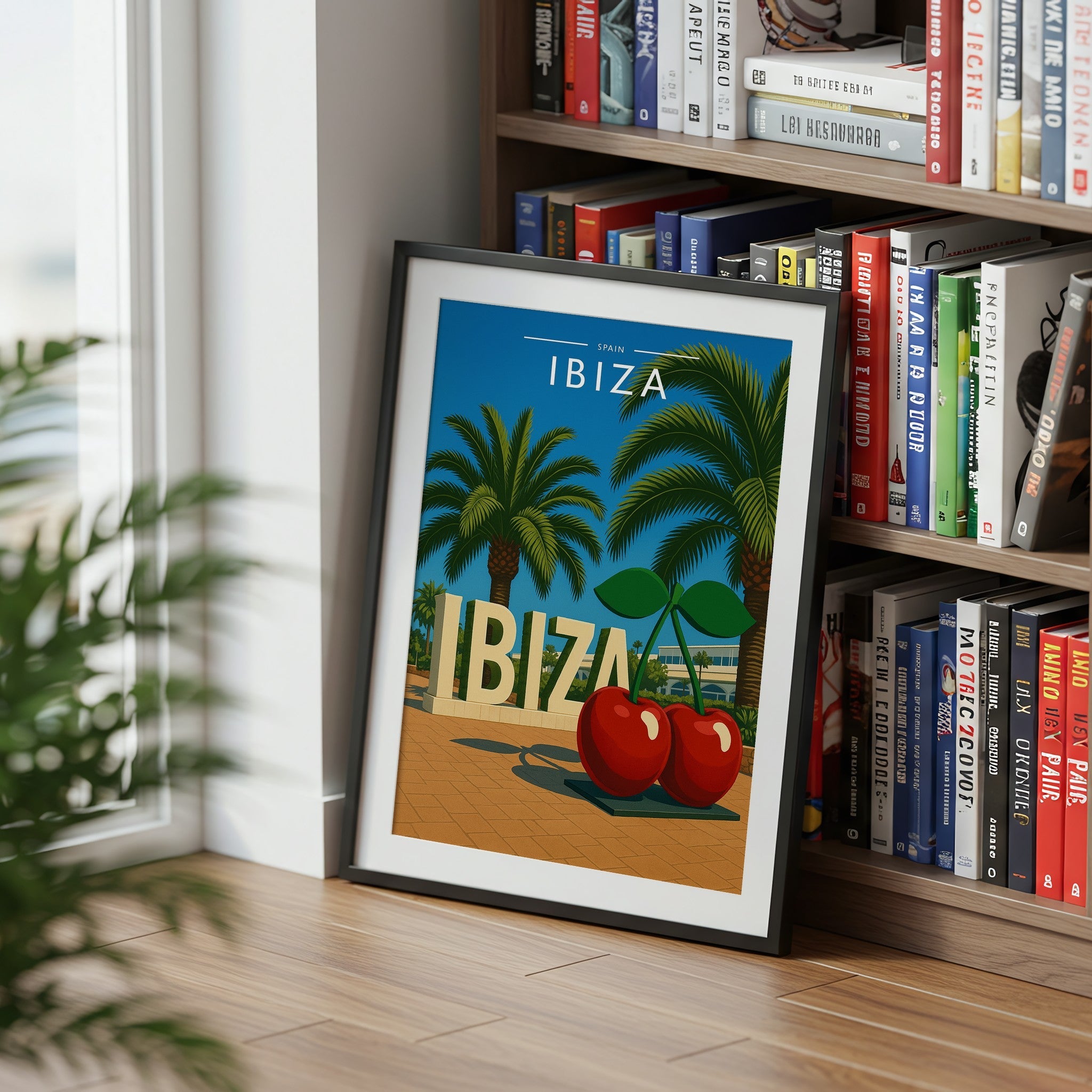 Ibiza #8 Travel Poster mounted in a black frame