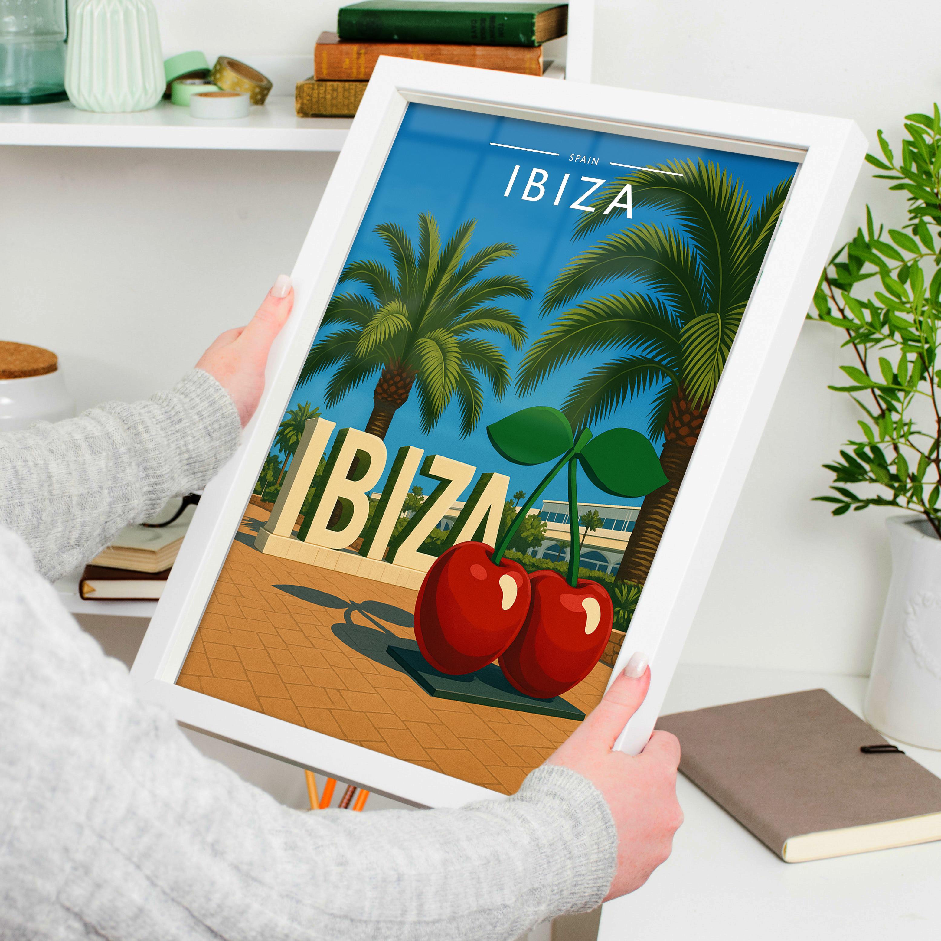 Ibiza #8 Travel Poster held in a white frame