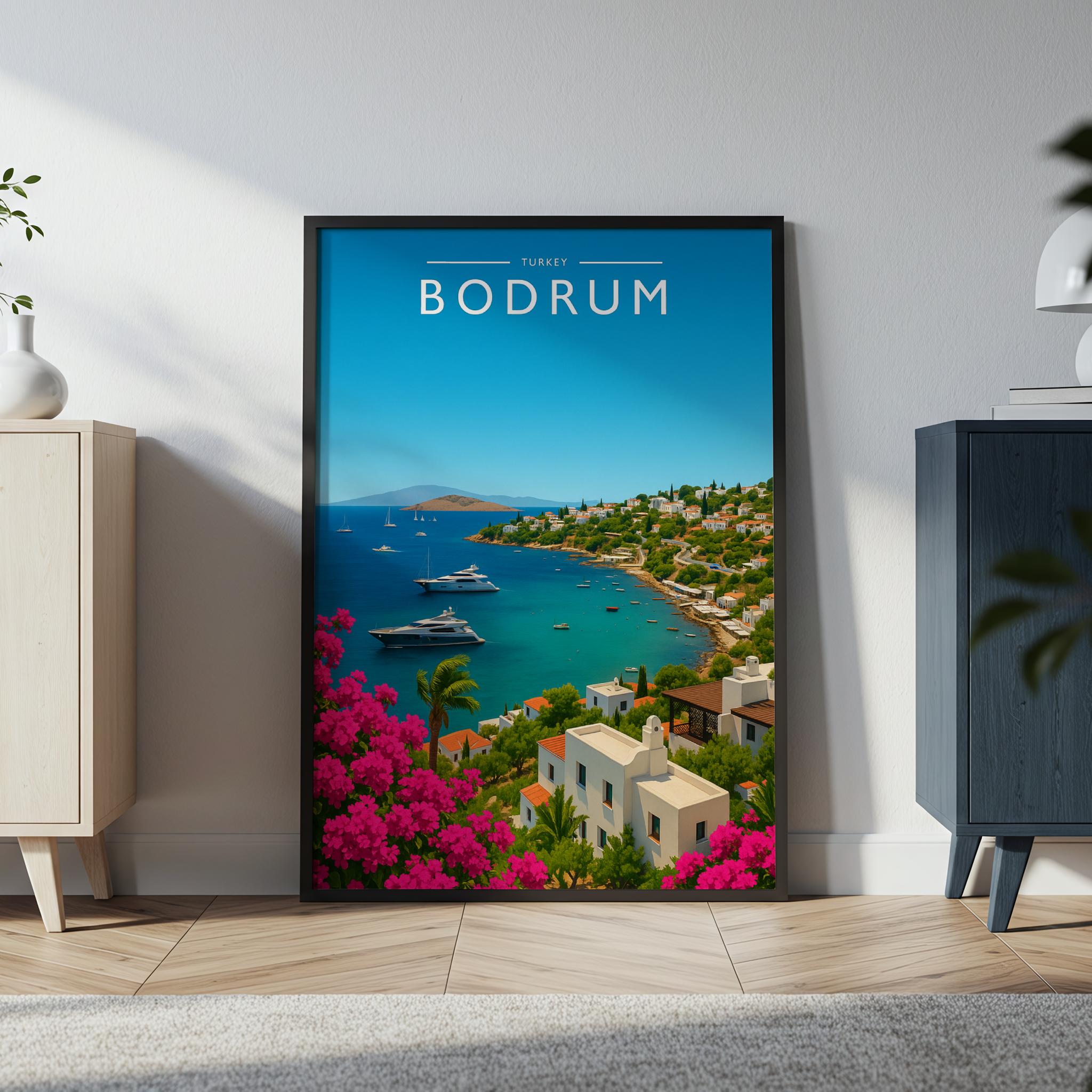 Bodrum Travel Poster in a black frame
