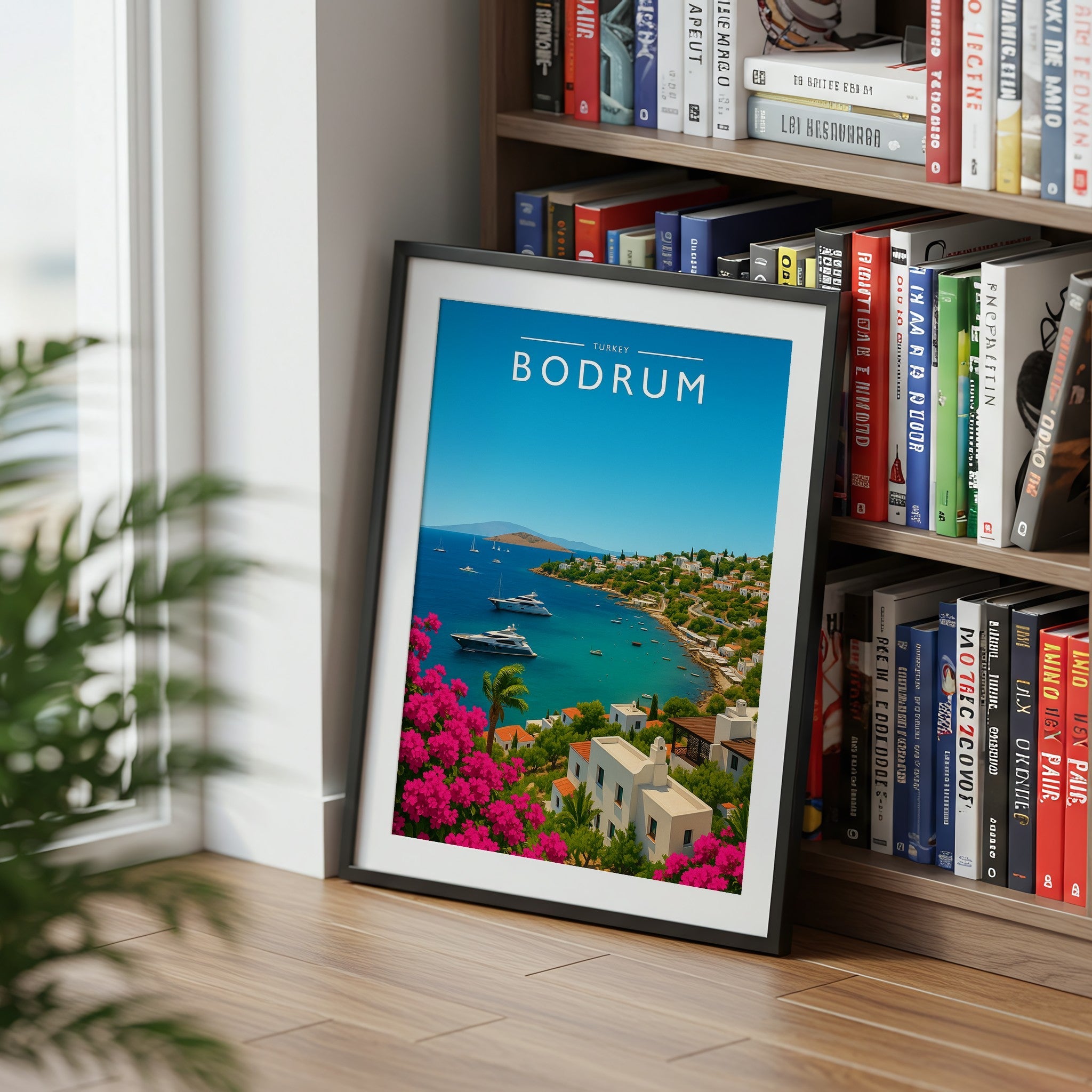 Bodrum Travel Poster mounted in a black frame