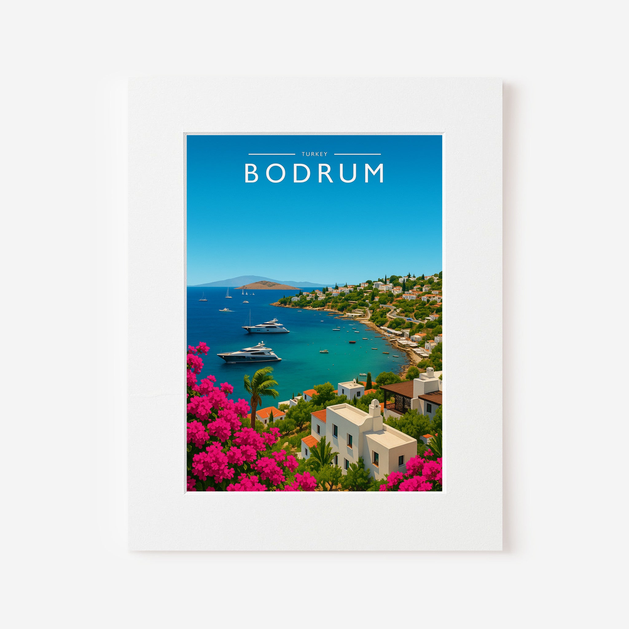 Bodrum Travel Poster in a white mount