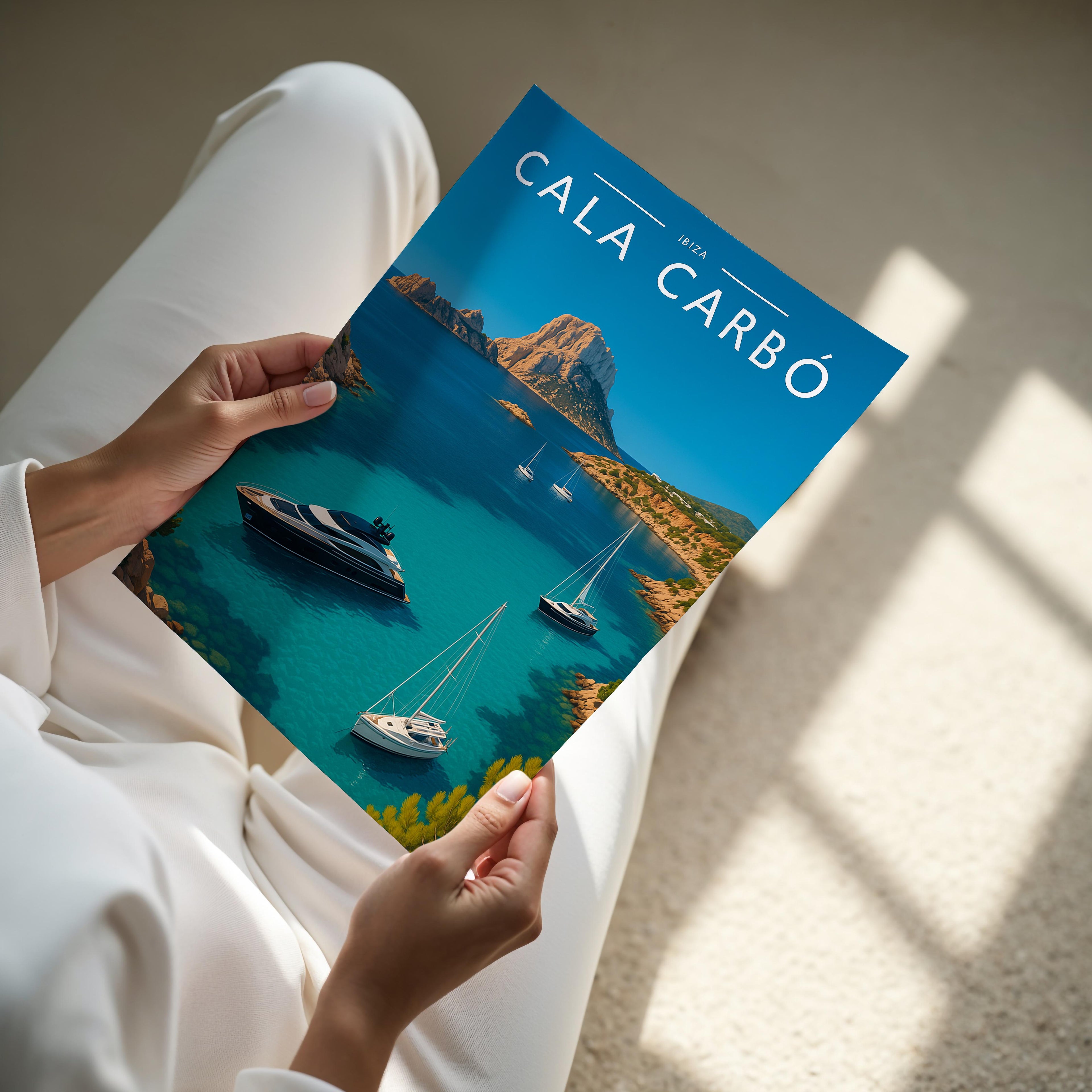 Cala Carbó Travel Poster - A4 print held in hand