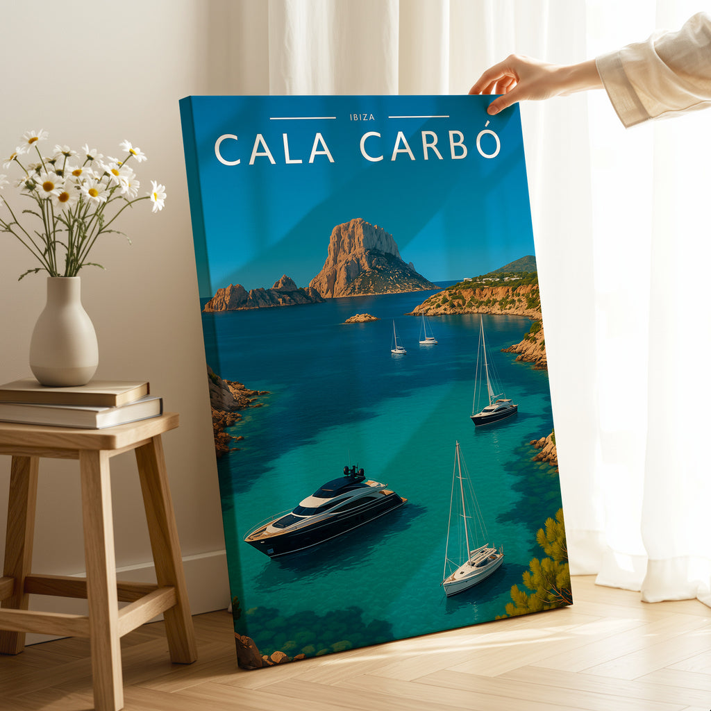 Cala Carbó Travel Poster as a gallery-wrapped canvas