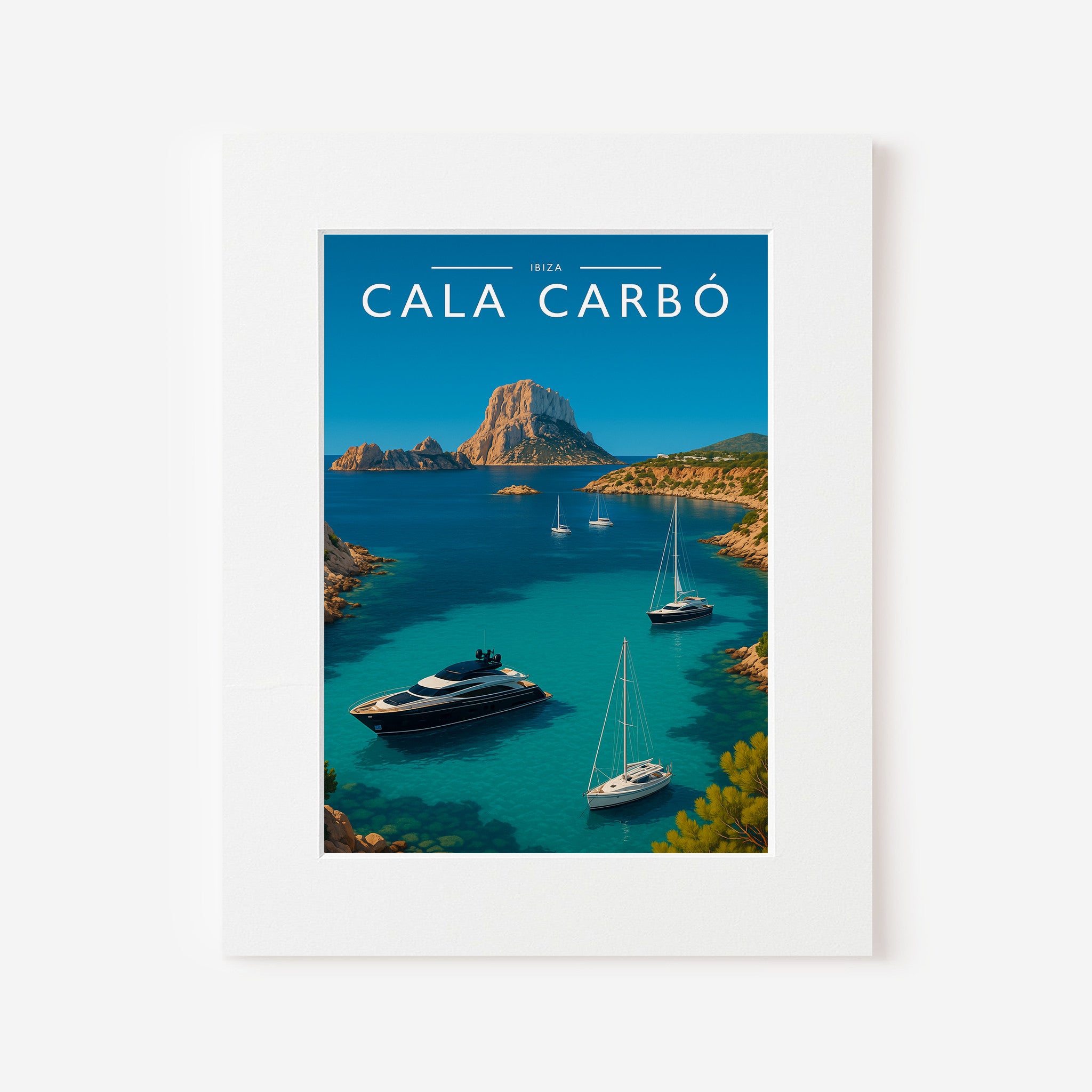 Cala Carbó Travel Poster in a white mount