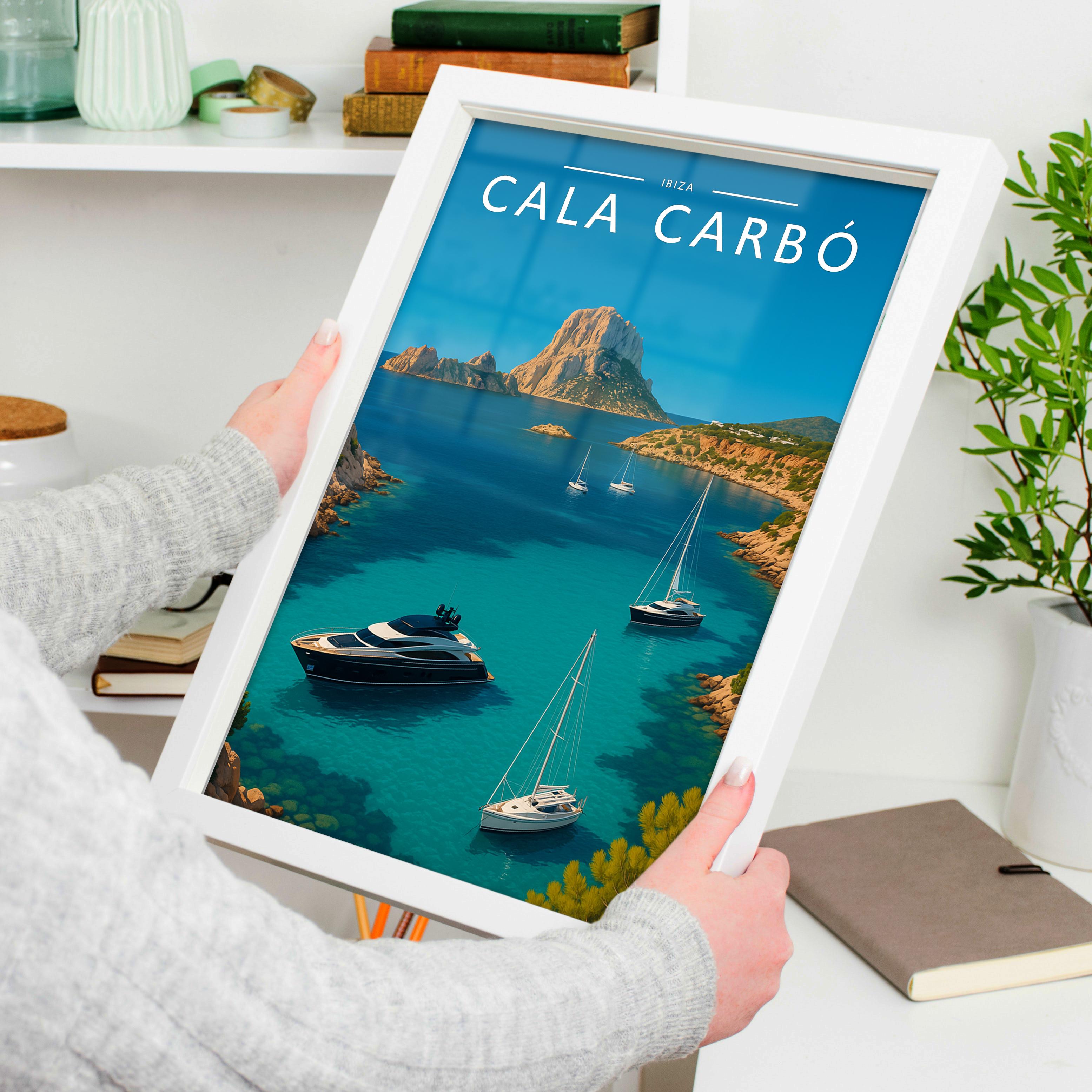 Cala Carbó Travel Poster held in a white frame