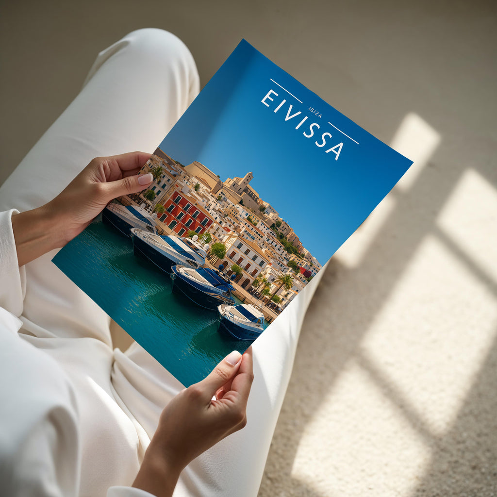 Eivissa Travel Poster - A4 print held in hand