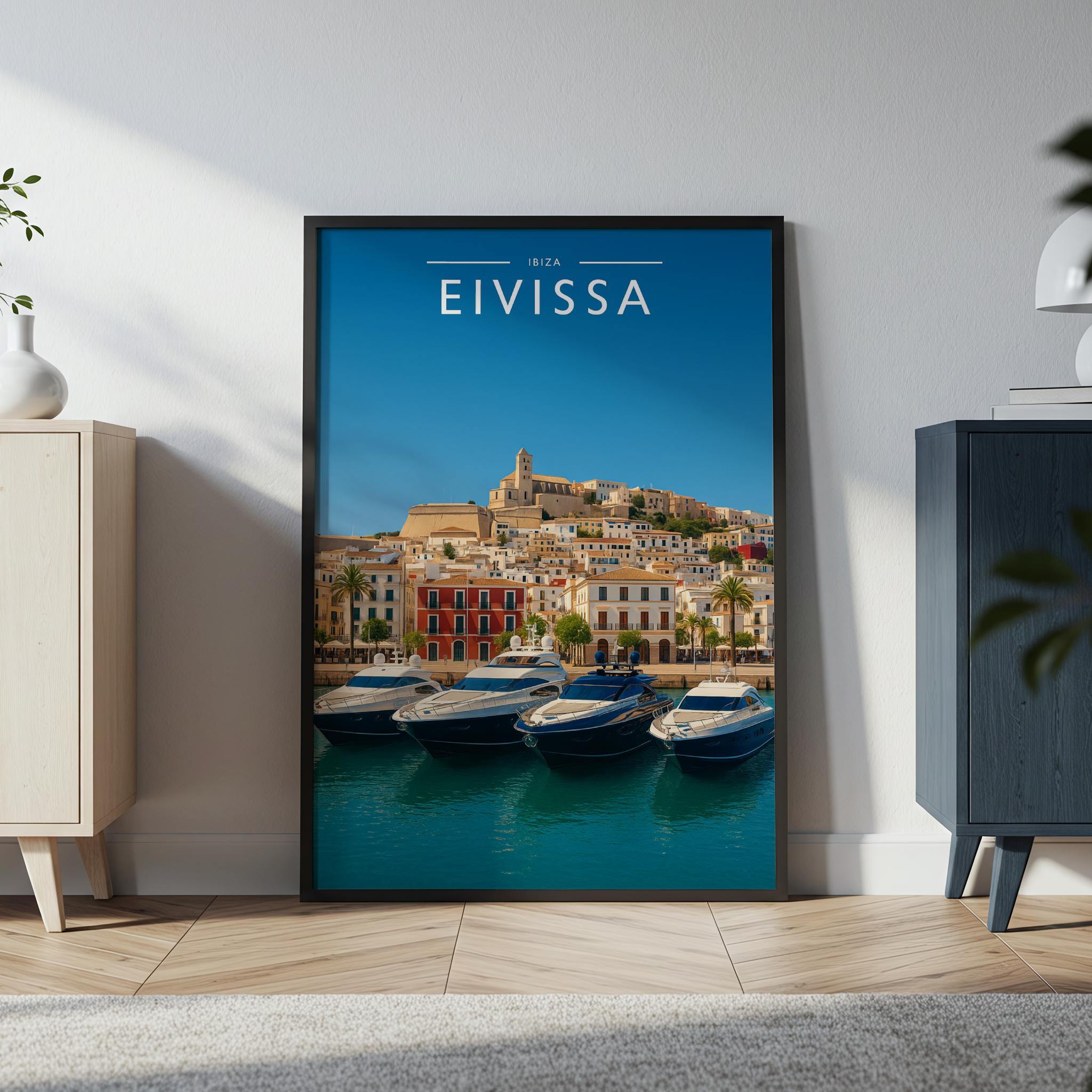 Eivissa Travel Poster in a black frame