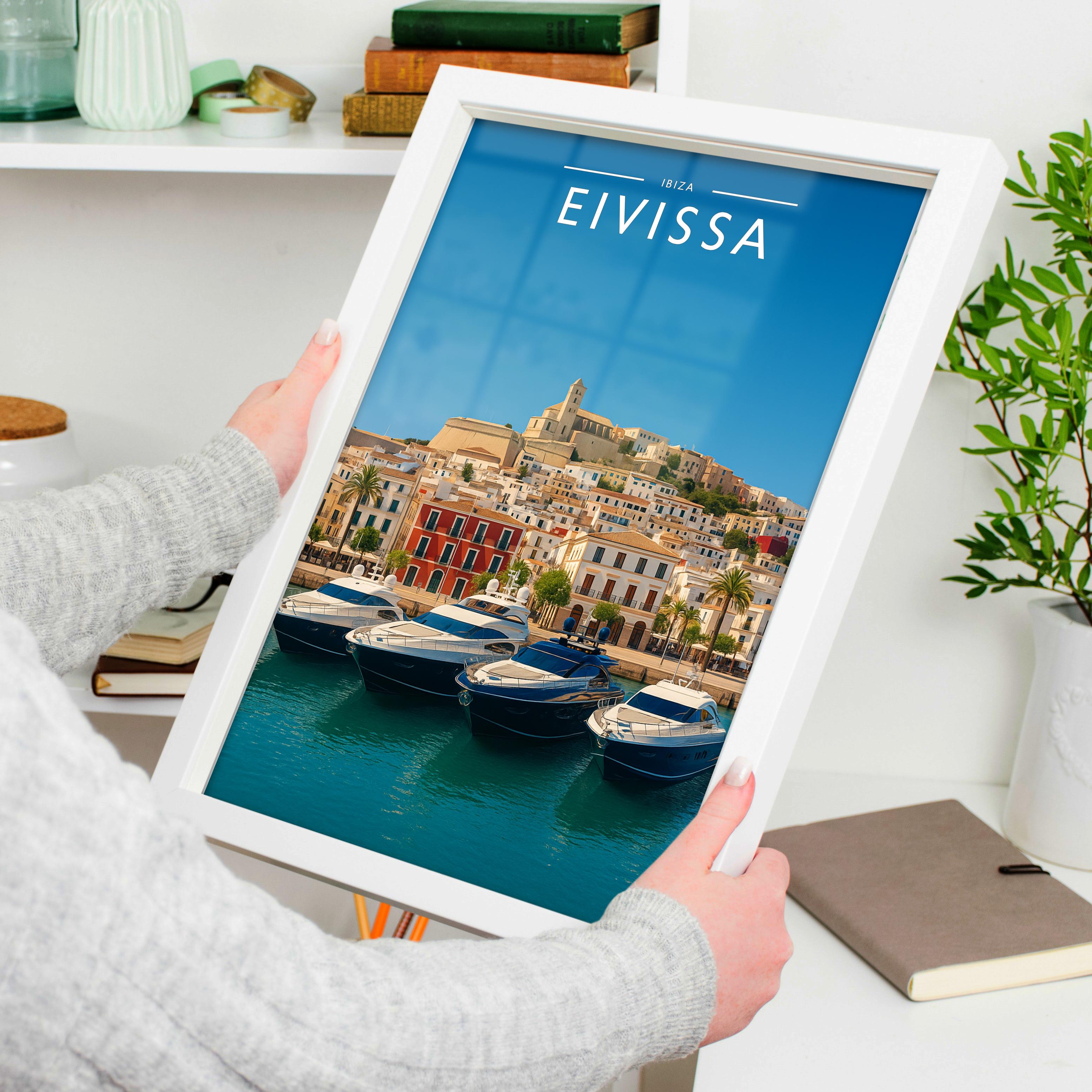 Eivissa Travel Poster held in a white frame