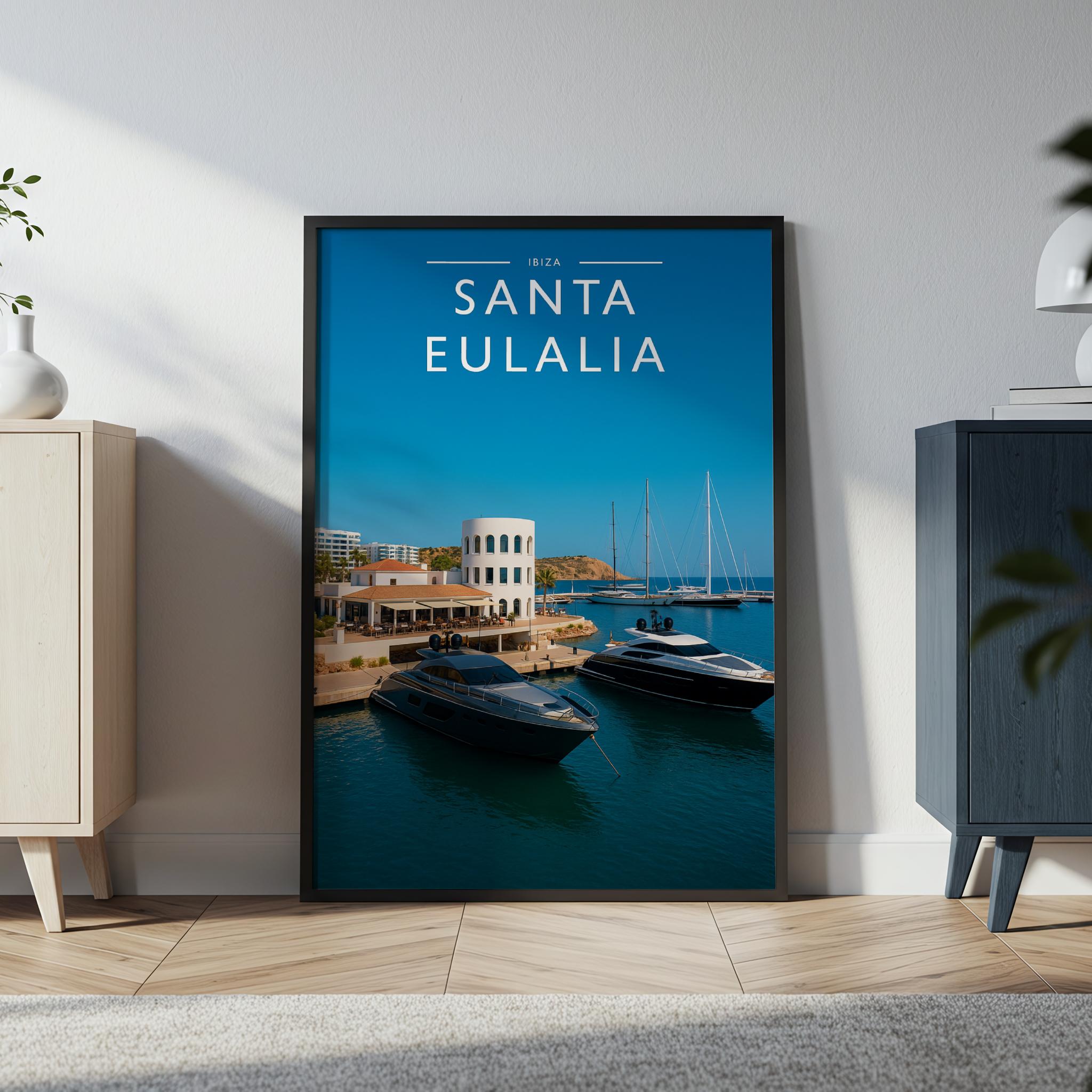 Santa Eulalia Travel Poster in a black frame