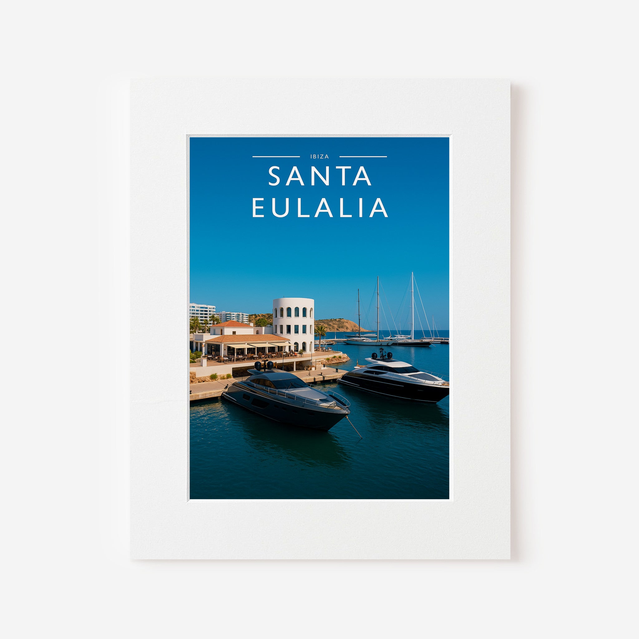 Santa Eulalia Travel Poster in a white mount