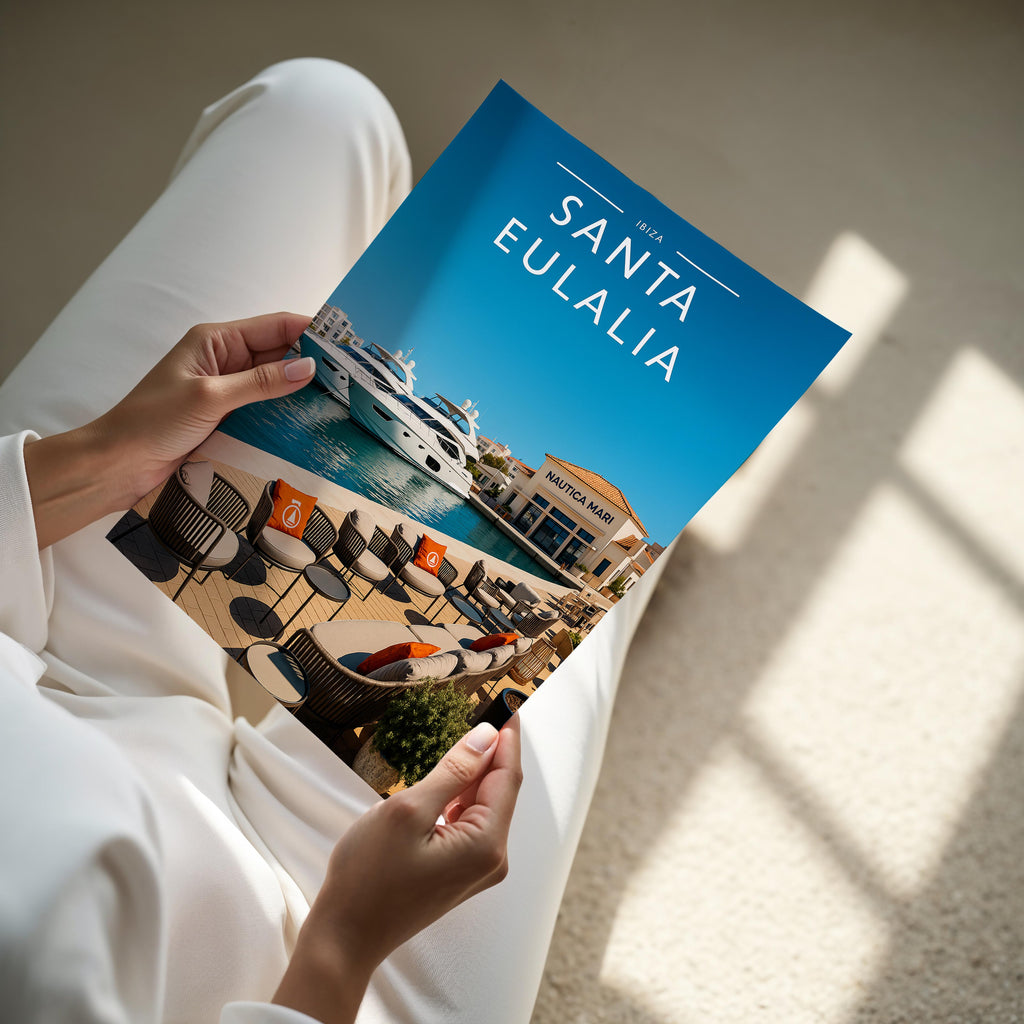 Santa Eulalia #2 Travel Poster - A4 print held in hand