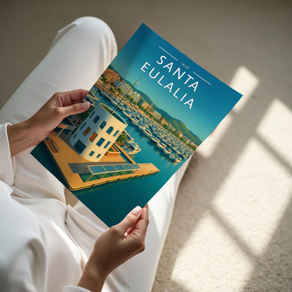 Santa Eulalia #3 Travel Poster - A4 print held in hand