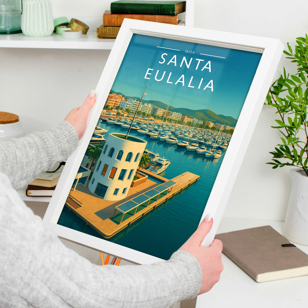 Santa Eulalia #3 Travel Poster in a white frame, held to show scale