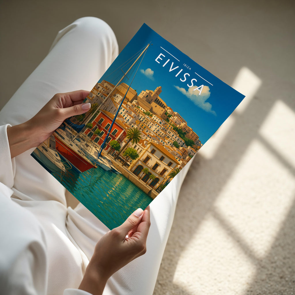 Eivissa #2 Travel Poster - A4 print held in hand