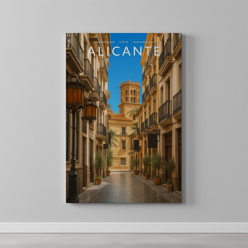 Alicante #3 Travel Poster as a gallery-wrapped canvas on a plain wall