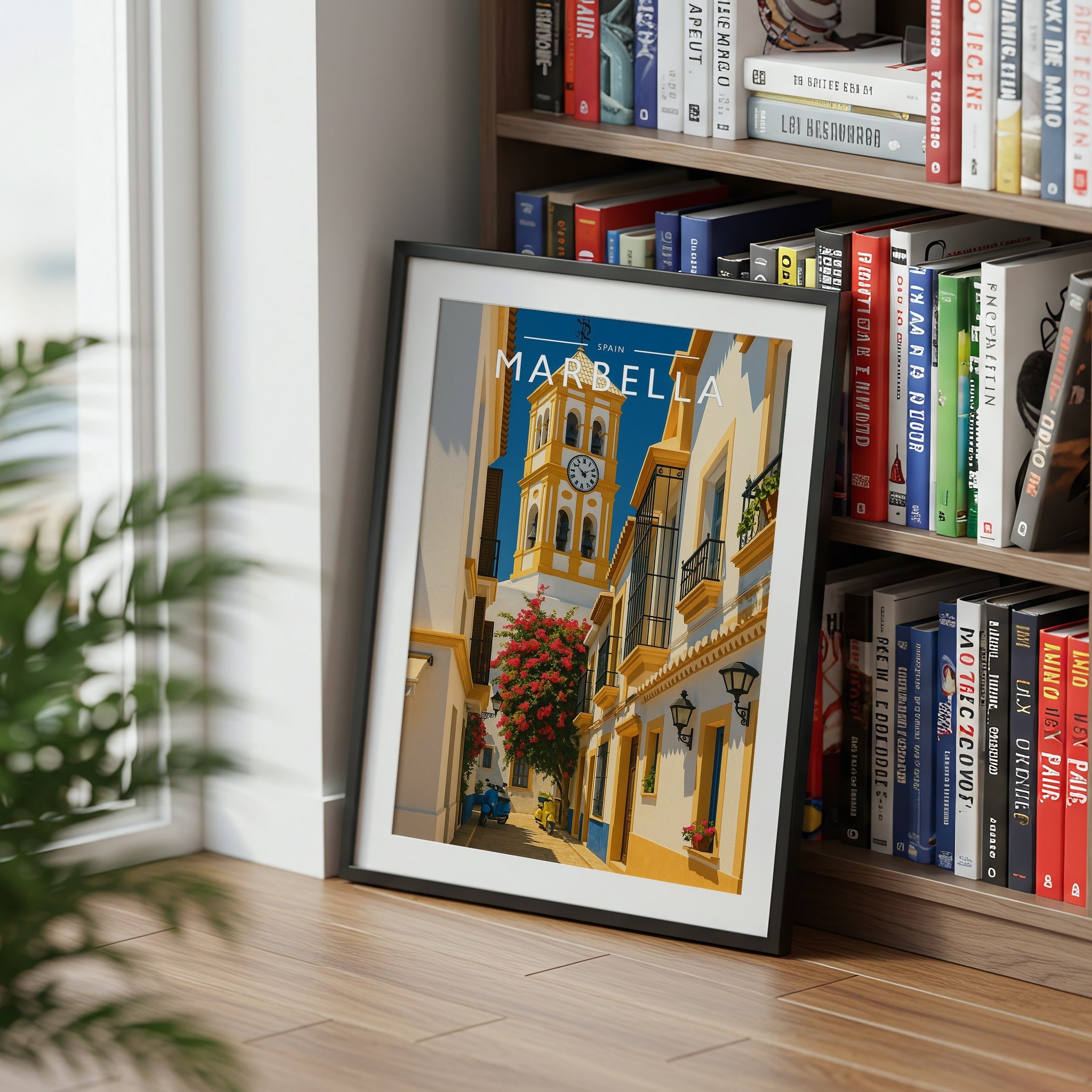 Marbella Travel Poster mounted in a black frame