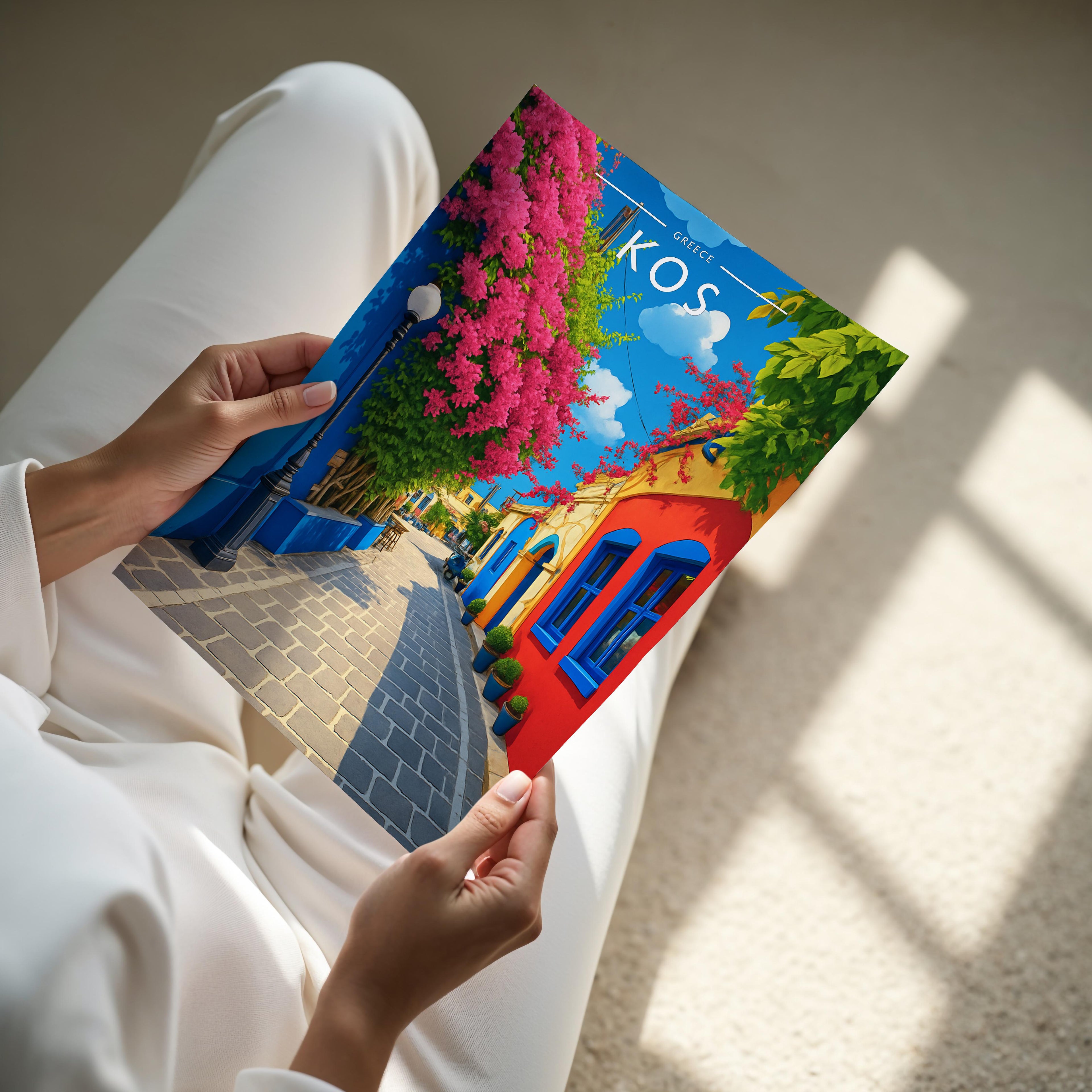 Kos Travel Poster - A4 print held in hand