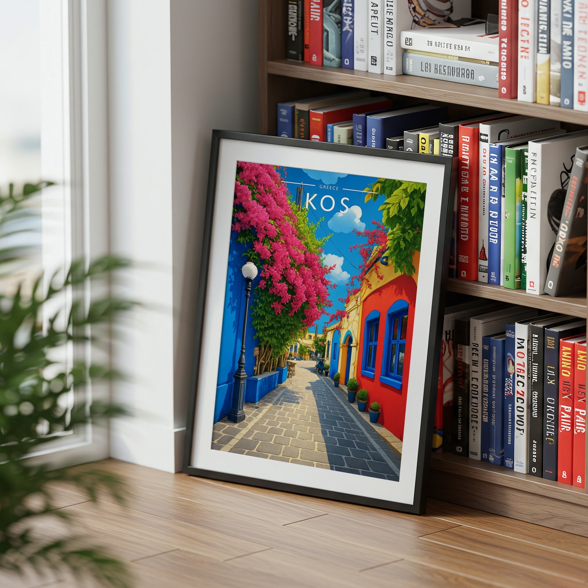Kos Travel Poster mounted in a black frame