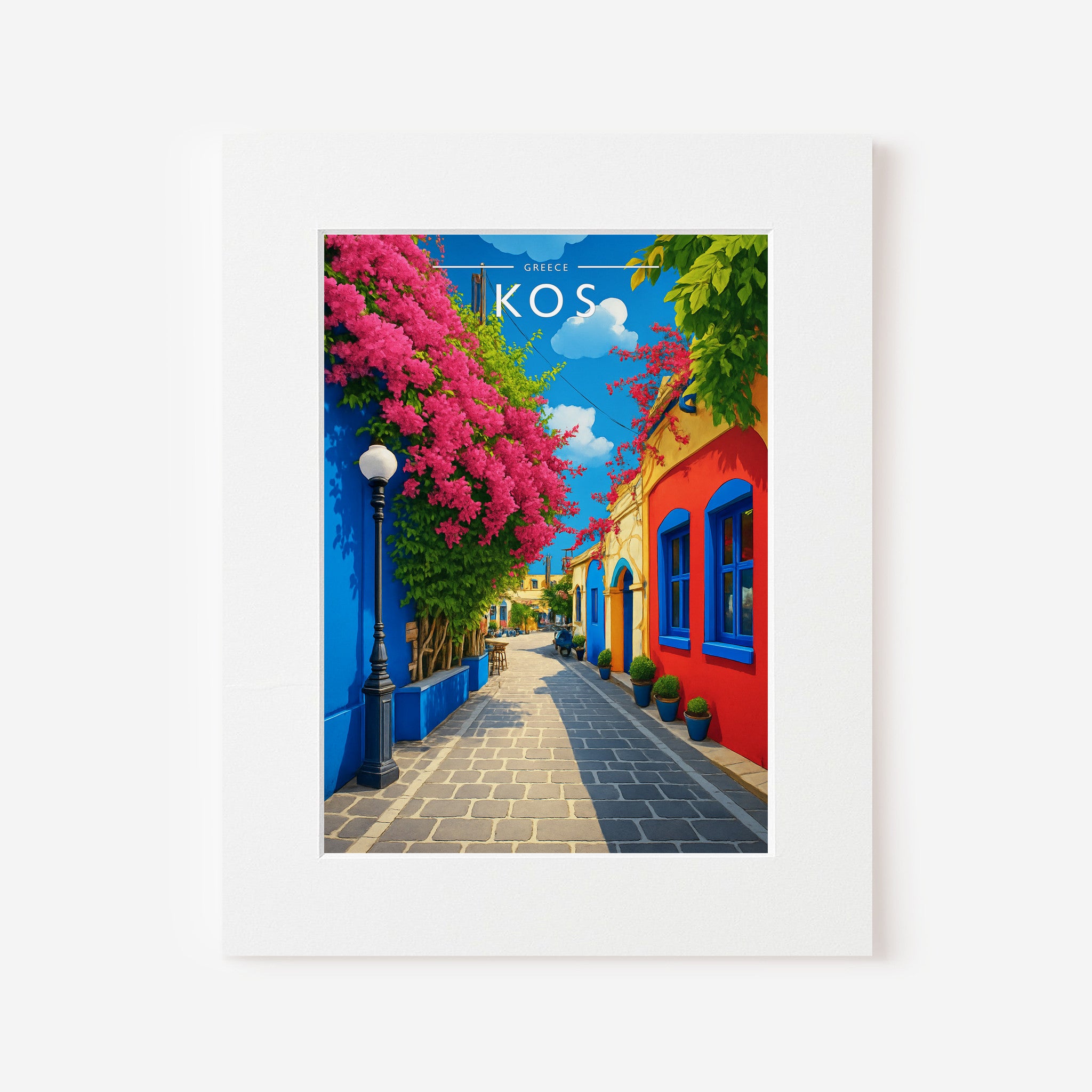 Kos Travel Poster in a white mount