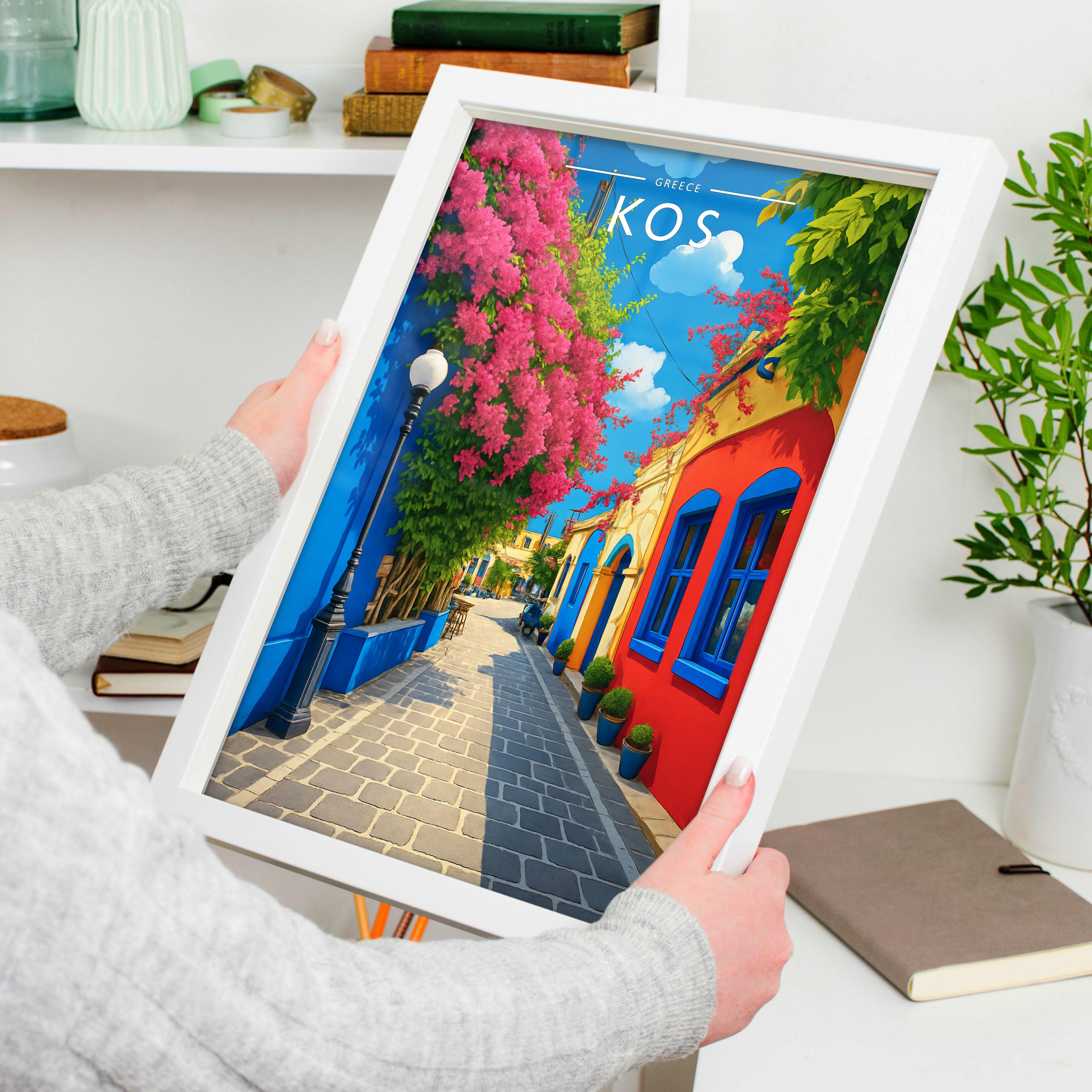 Kos Travel Poster held in a white frame