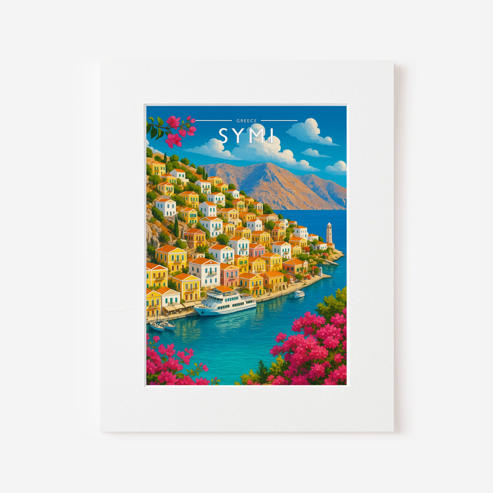 Symi Travel Poster in a white mount