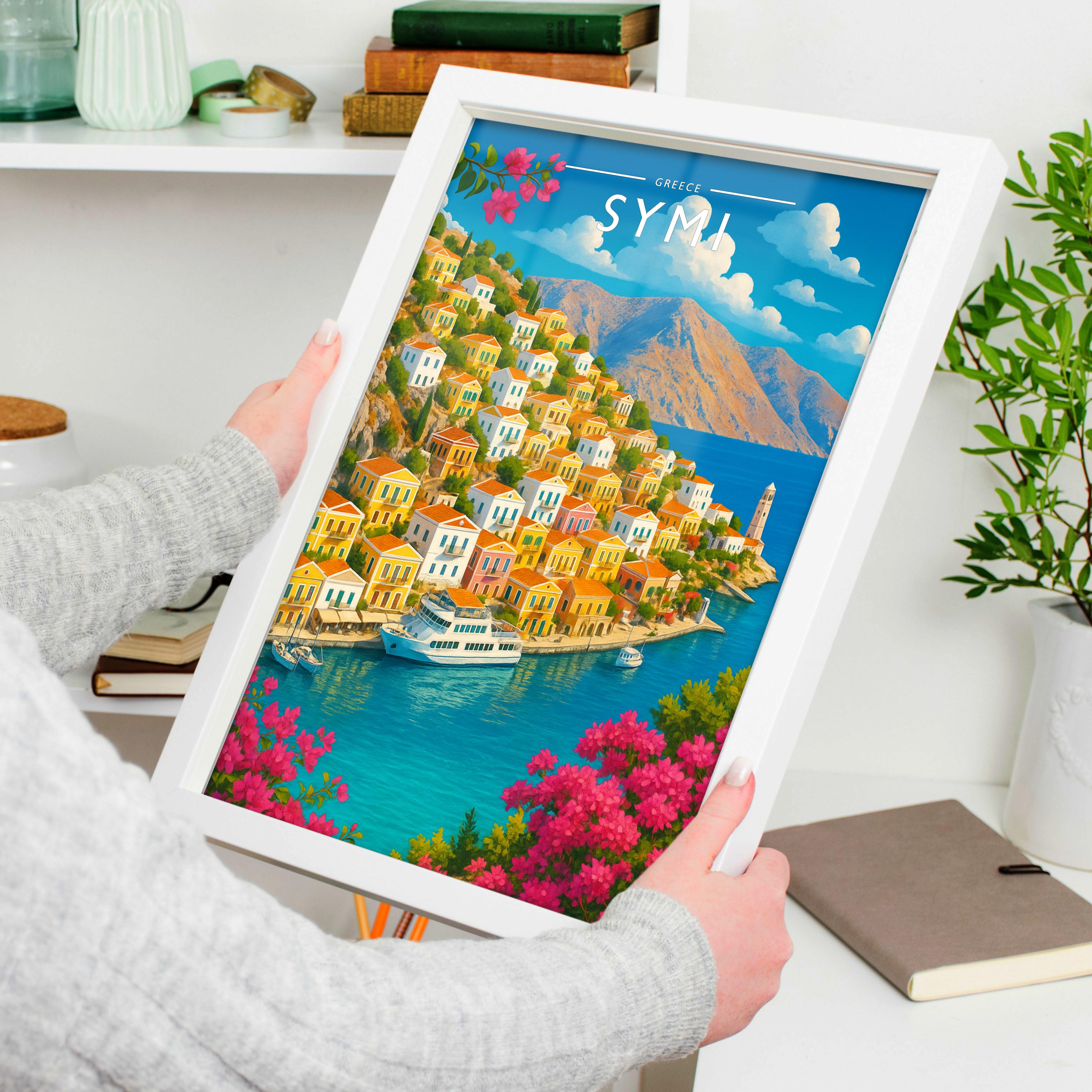 Symi Travel Poster held in a white frame