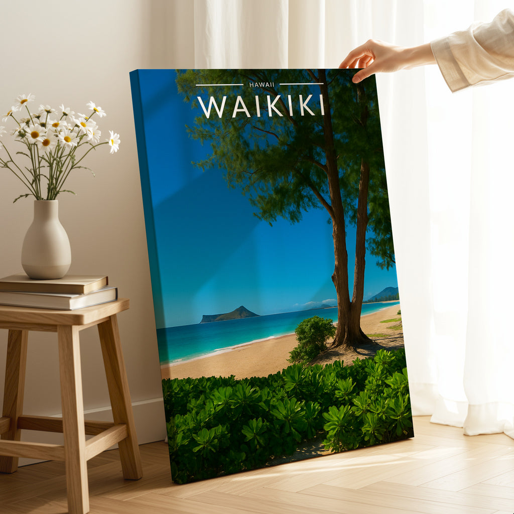 Waikiki Travel Poster as a gallery-wrapped canvas