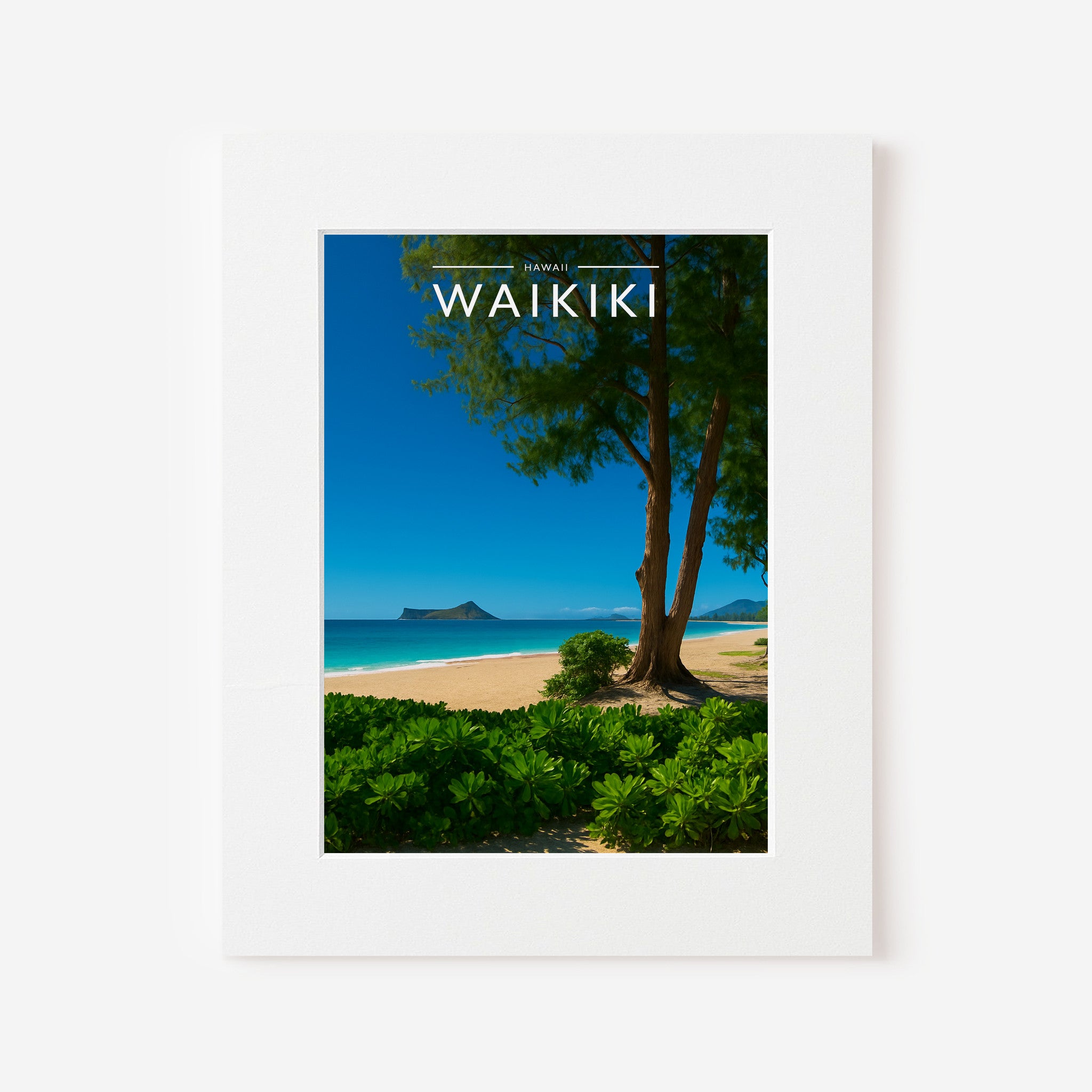 Waikiki Travel Poster in a white mount