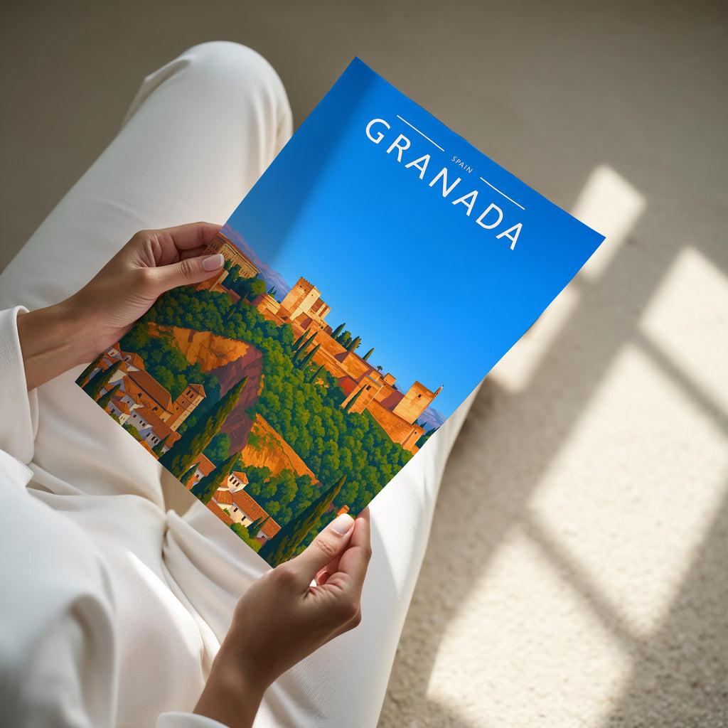 Granada Travel Poster - A4 print held in hand