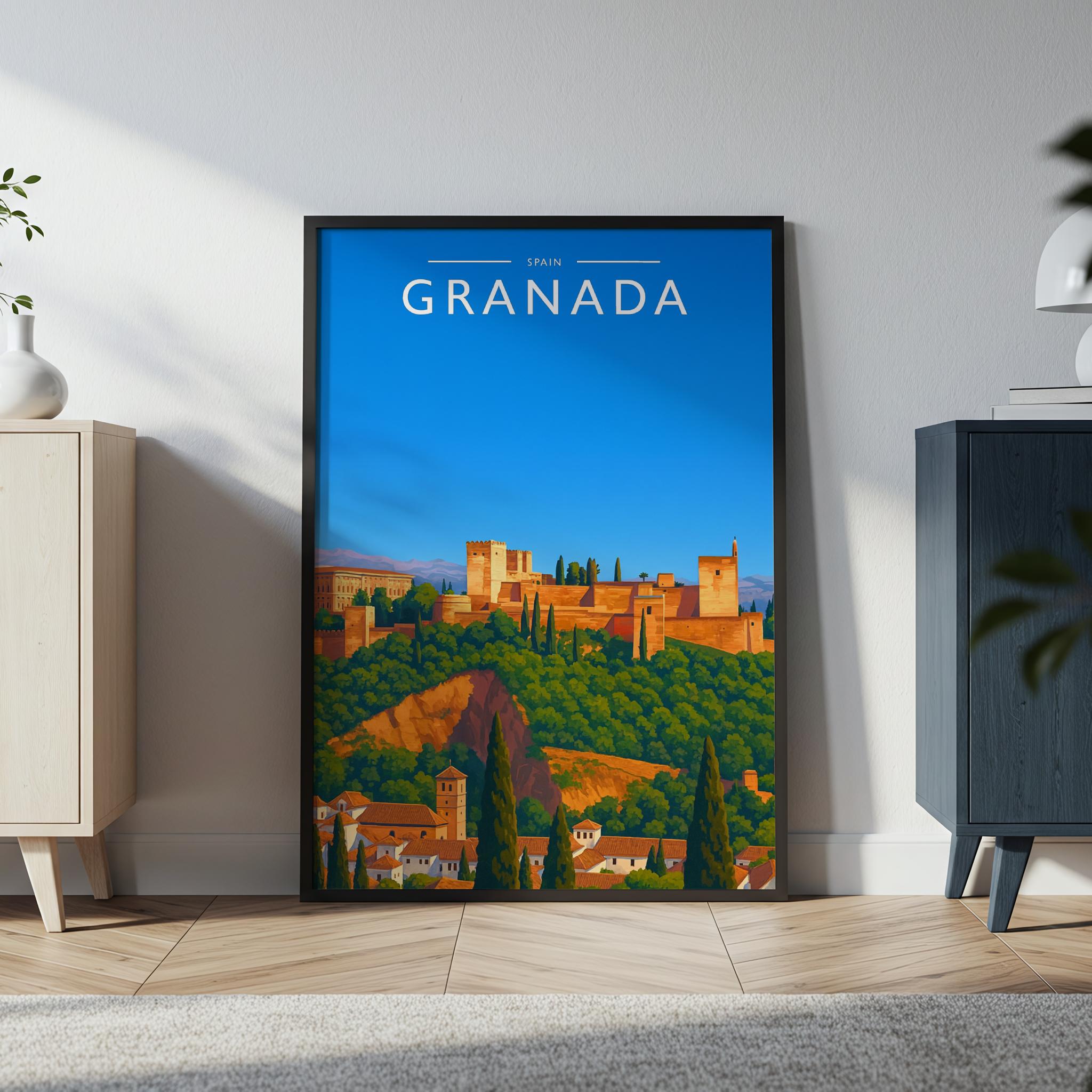 Granada Travel Poster in a black frame